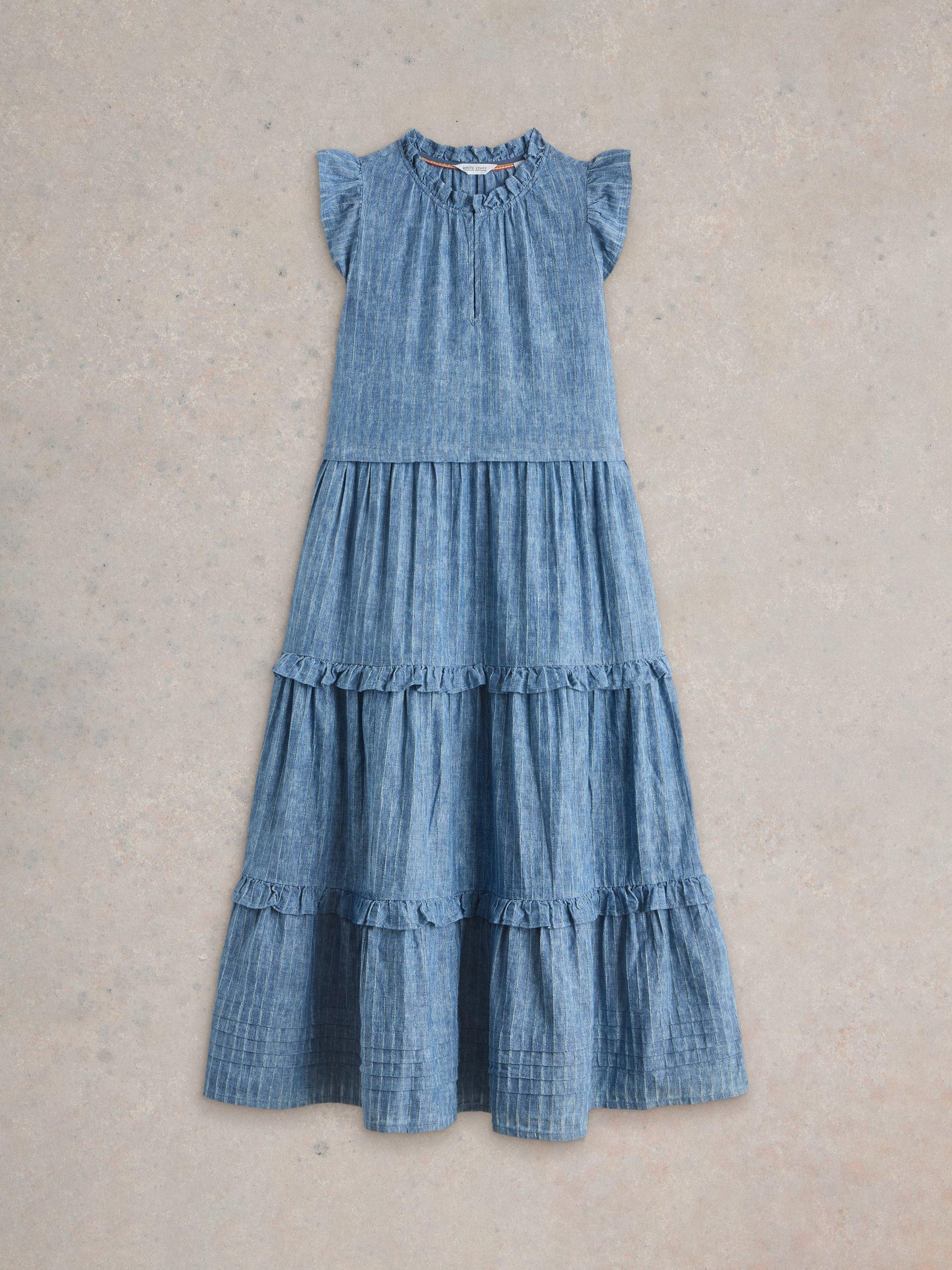 Product image 5 of 6, which shows White Stuff Rosie Pure Organic Cotton Tiered Maxi Dress, Blue, 12