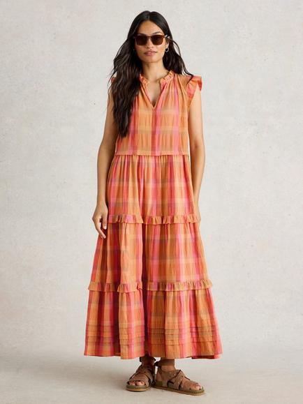 White Stuff Rosie Check Pure Organic Cotton Dress, Pink/Multi, Pink/Multi
