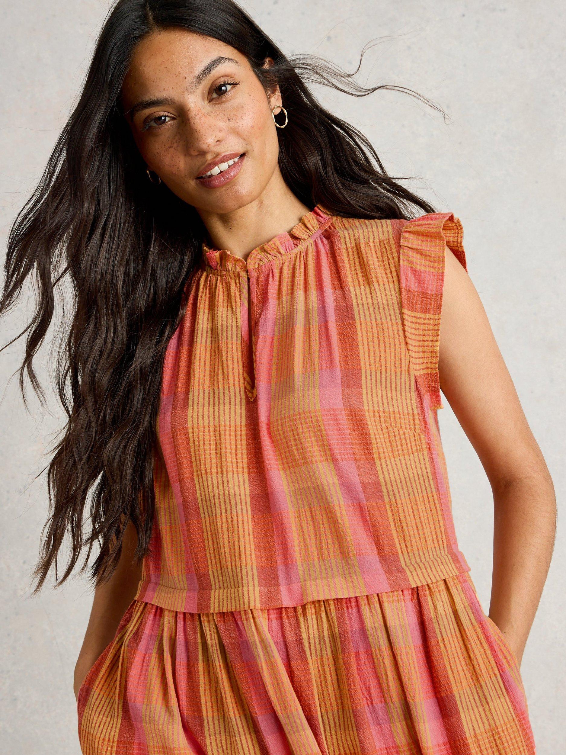 Product image 3 of 6, which shows White Stuff Rosie Check Pure Organic Cotton Dress, Pink/Multi, 6