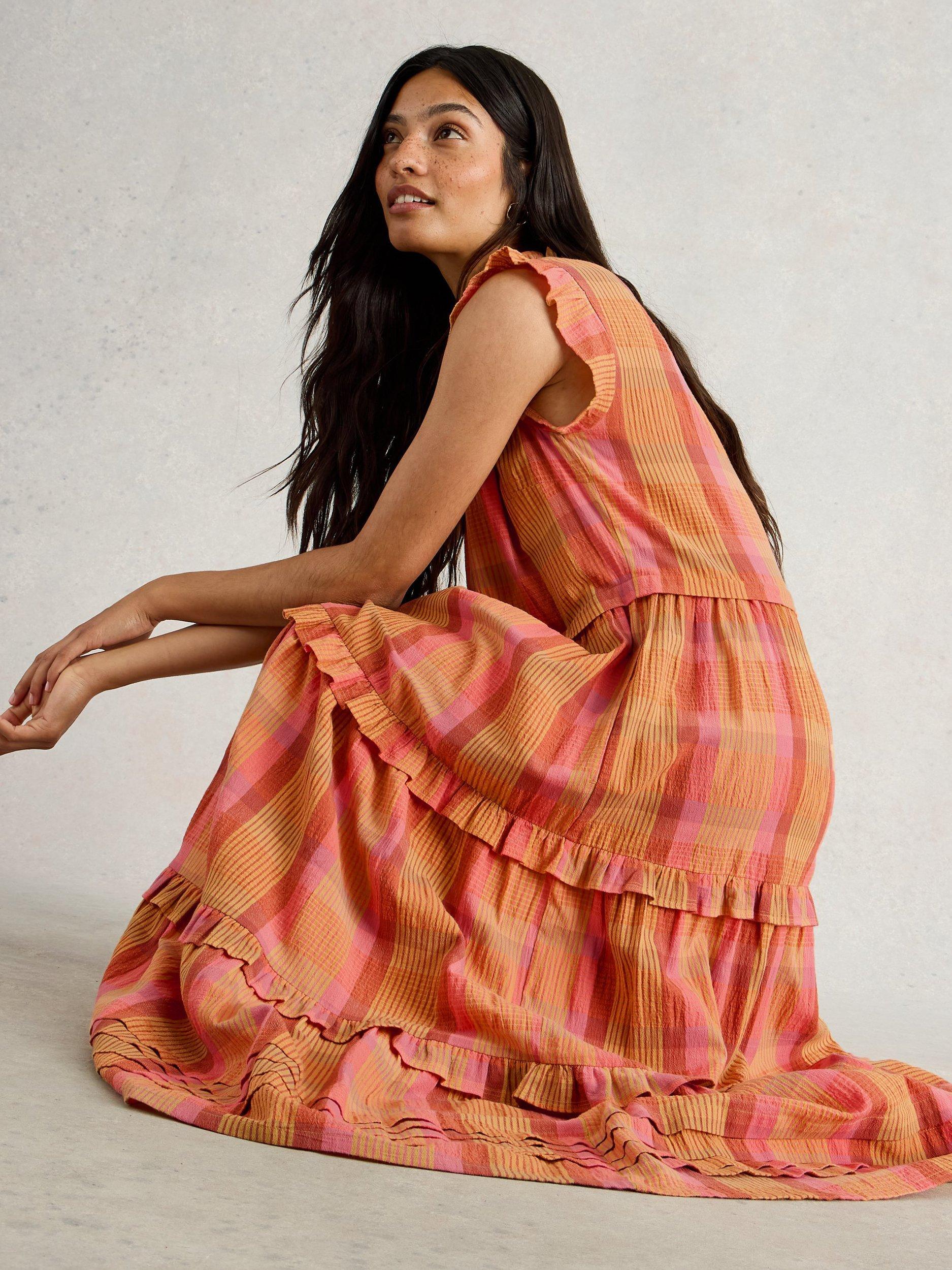 Product image 4 of 6, which shows White Stuff Rosie Check Pure Organic Cotton Dress, Pink/Multi, 6