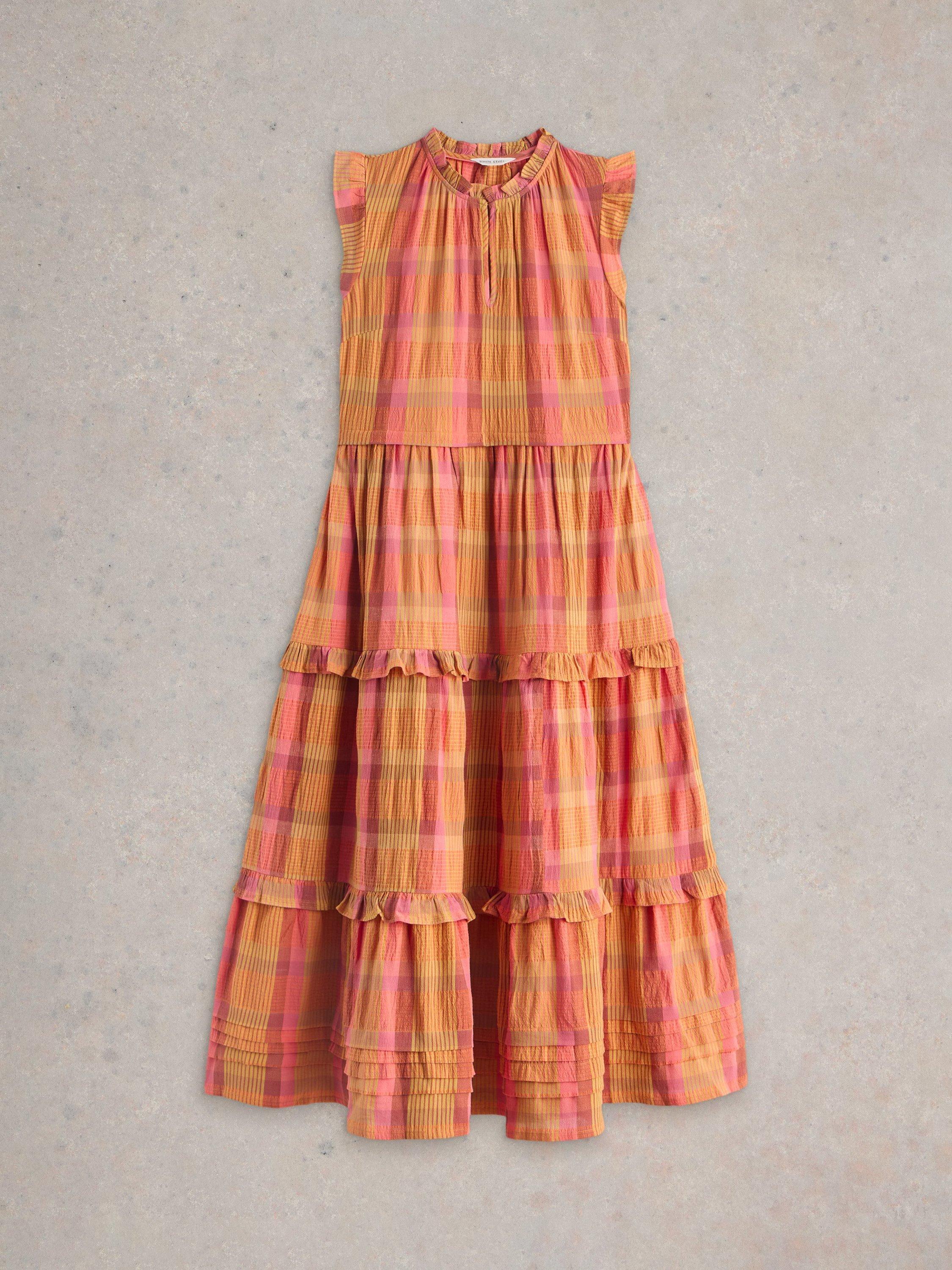 Product image 5 of 6, which shows White Stuff Rosie Check Pure Organic Cotton Dress, Pink/Multi, 6