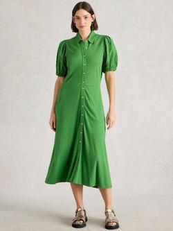 White Stuff Rua Organic Cotton Rich Shirt Dress, Mid Green, Mid Green