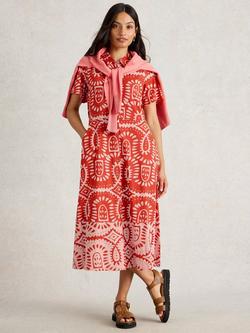 White Stuff Organic Cotton Patterned Dress, Red/Multi
