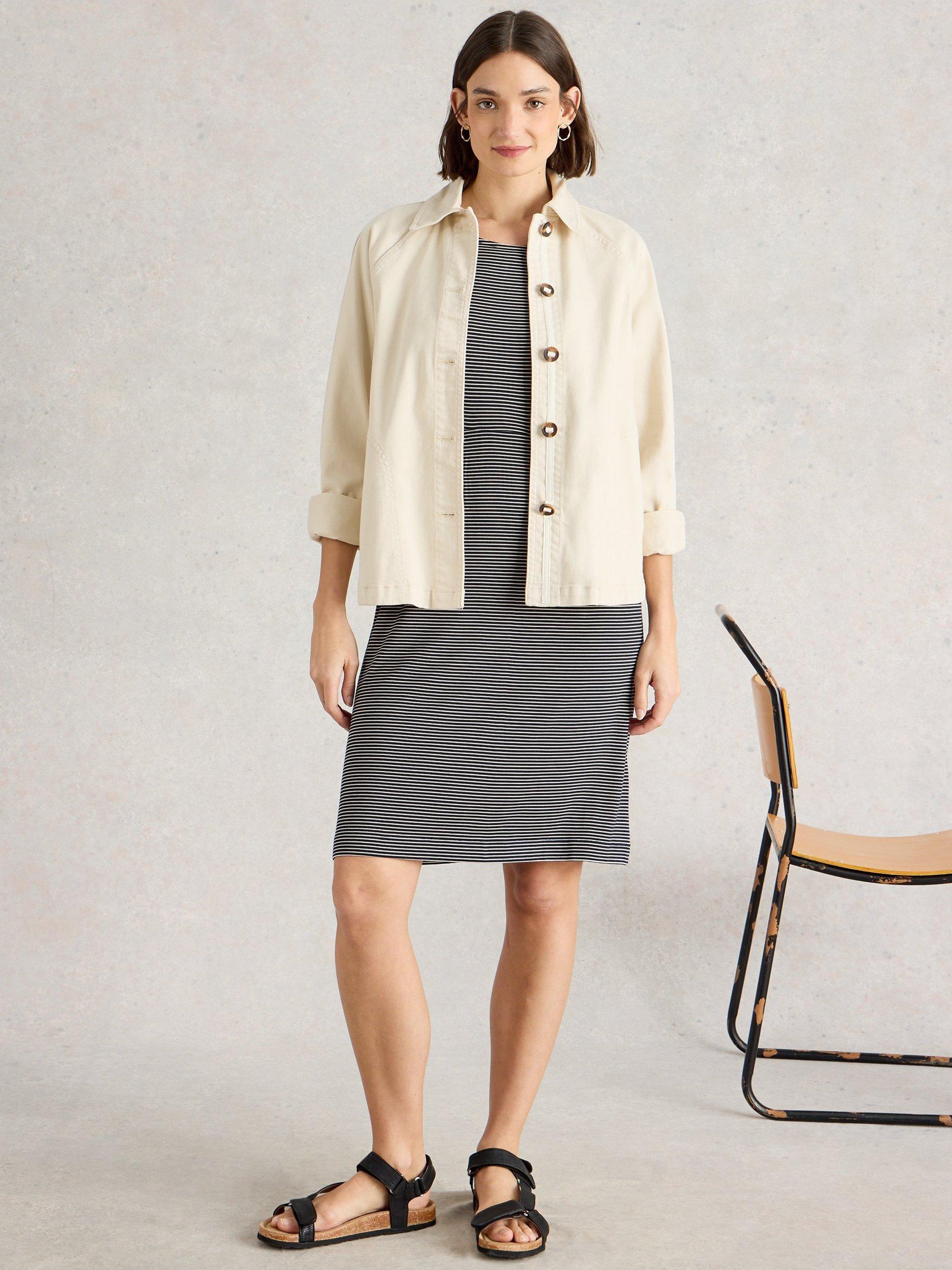 Product image 3 of 6, which shows White Stuff Tallie Stripe Jersey Dress, Black/Multi, 8