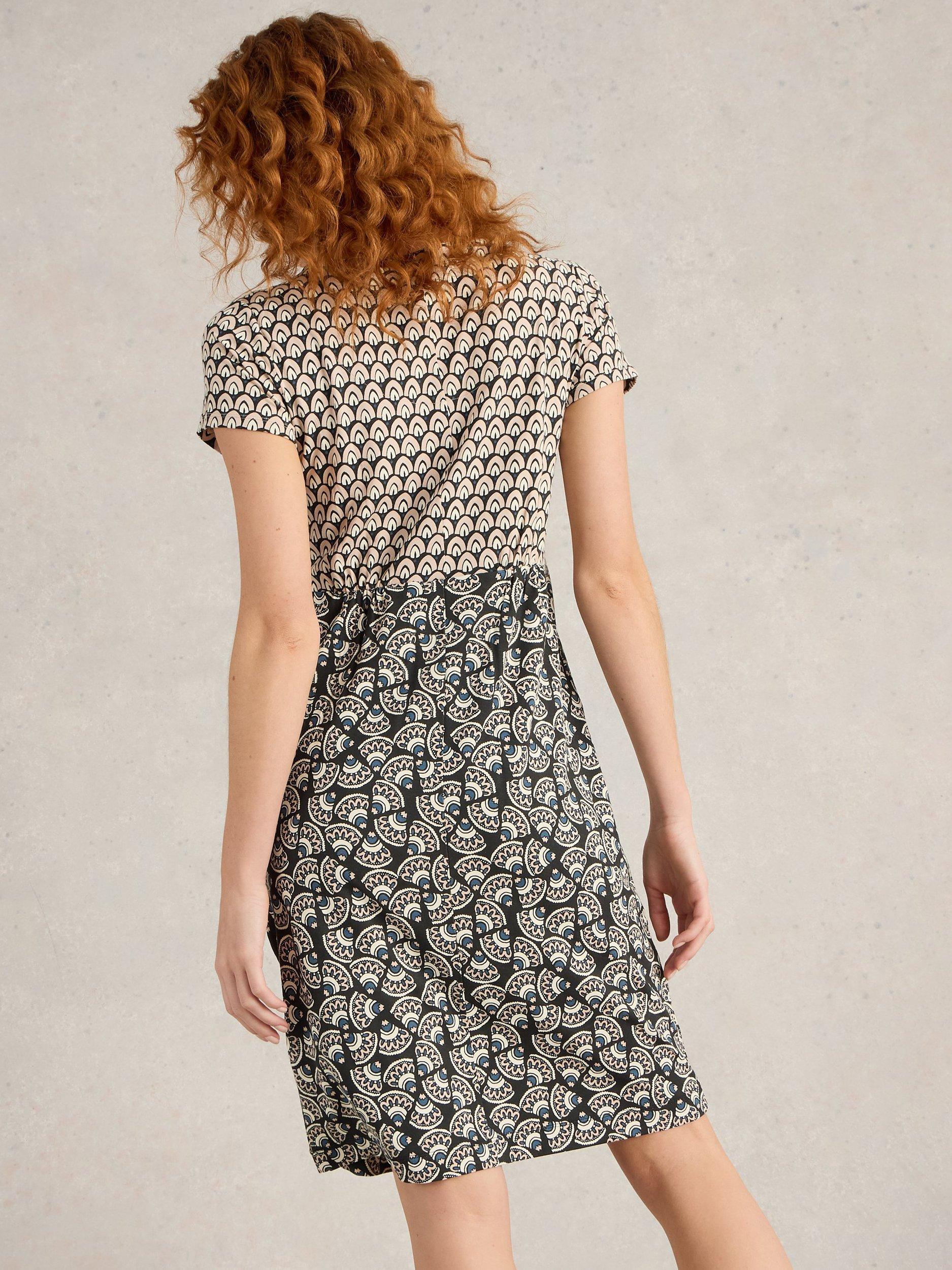 Product image 2 of 6, which shows White Stuff Tallie Split Print Jersey Dress, Black/Multi, 10