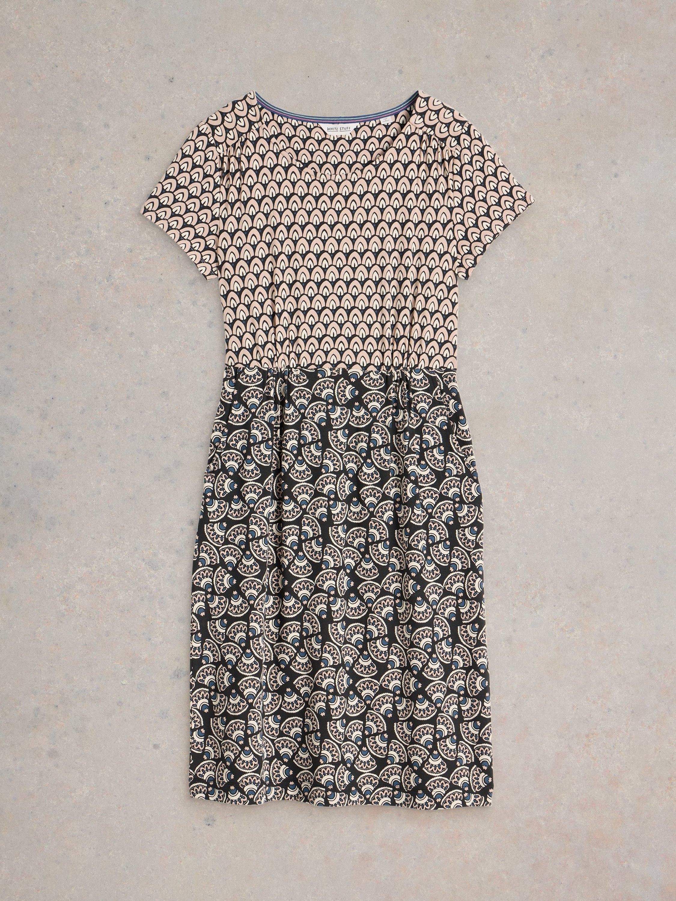 Product image 5 of 6, which shows White Stuff Tallie Split Print Jersey Dress, Black/Multi, 10