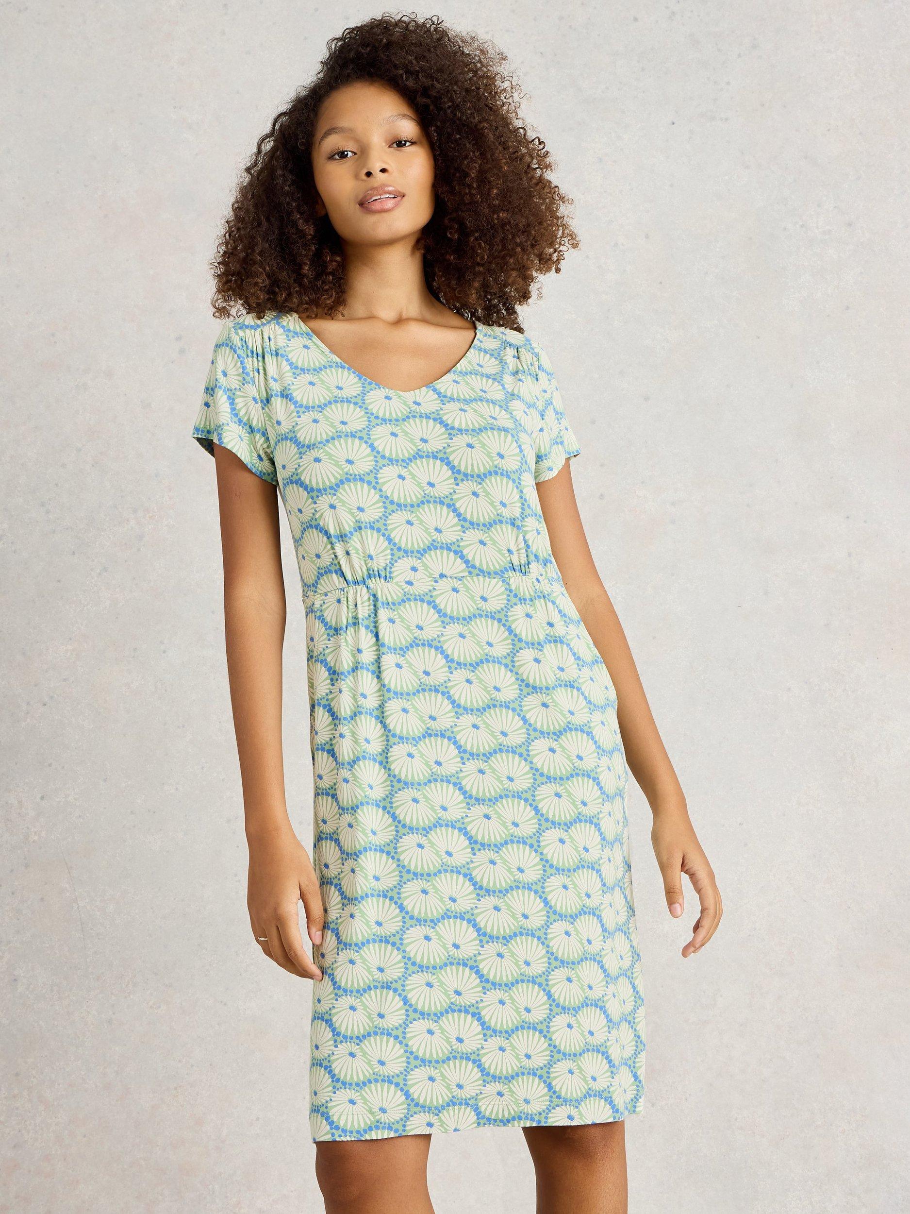 Product image 3 of 6, which shows White Stuff Tallie Short Sleeve Floral Print Dress, Green/Multi, 6