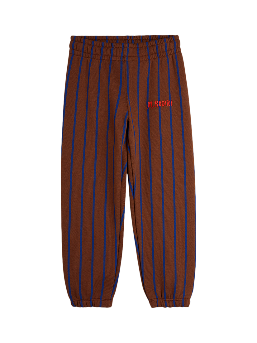 Product image 1 of 1, which shows Mini Rodini Kids' Cotton Stripe Print Sweatpants, Brown, 9-18 months
