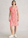 White Stuff Tallie Short Sleeve Abstract Print Dress, Pink/Multi