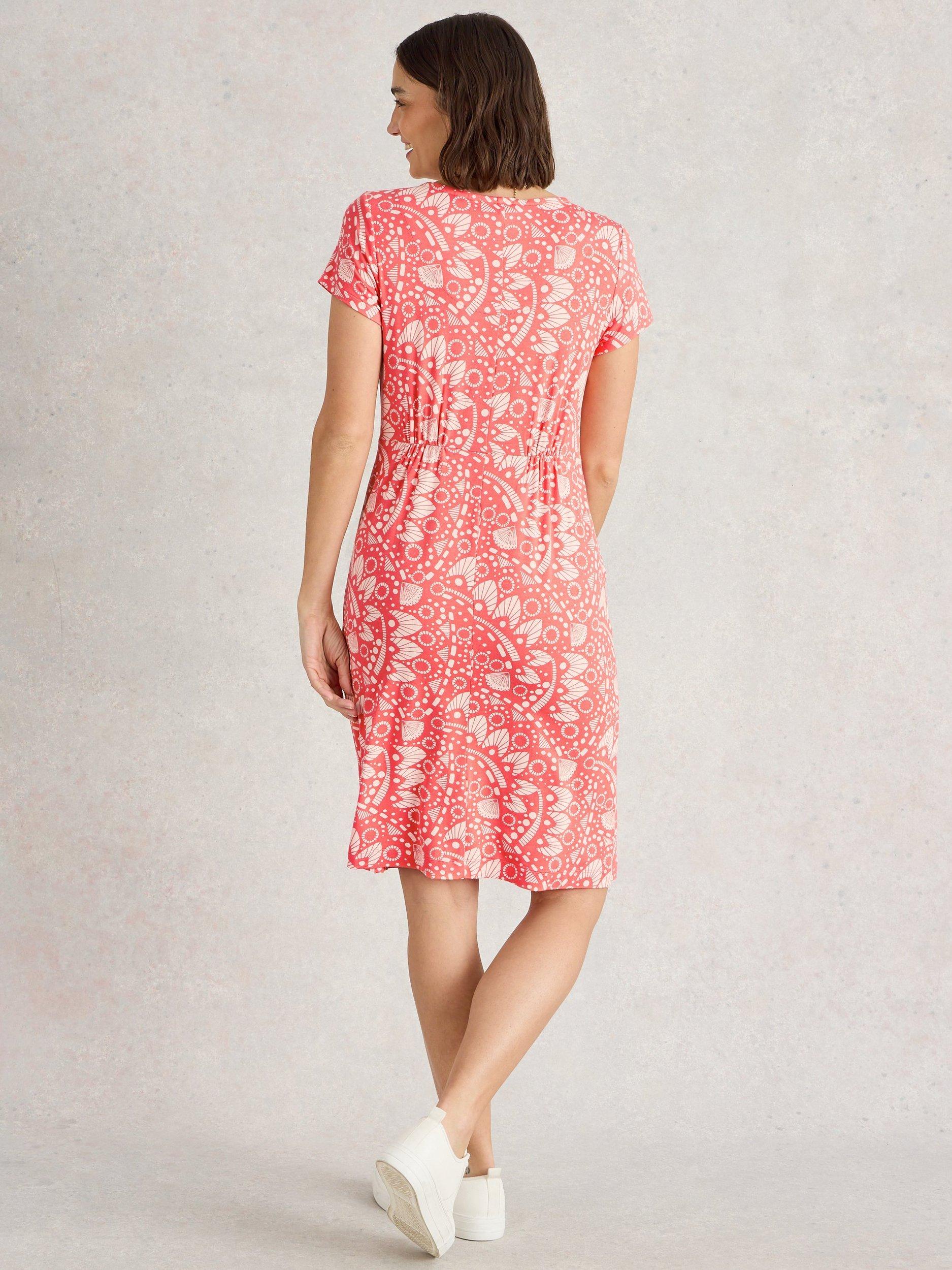 Product image 2 of 6, which shows White Stuff Tallie Short Sleeve Abstract Print Dress, Pink/Multi, 6