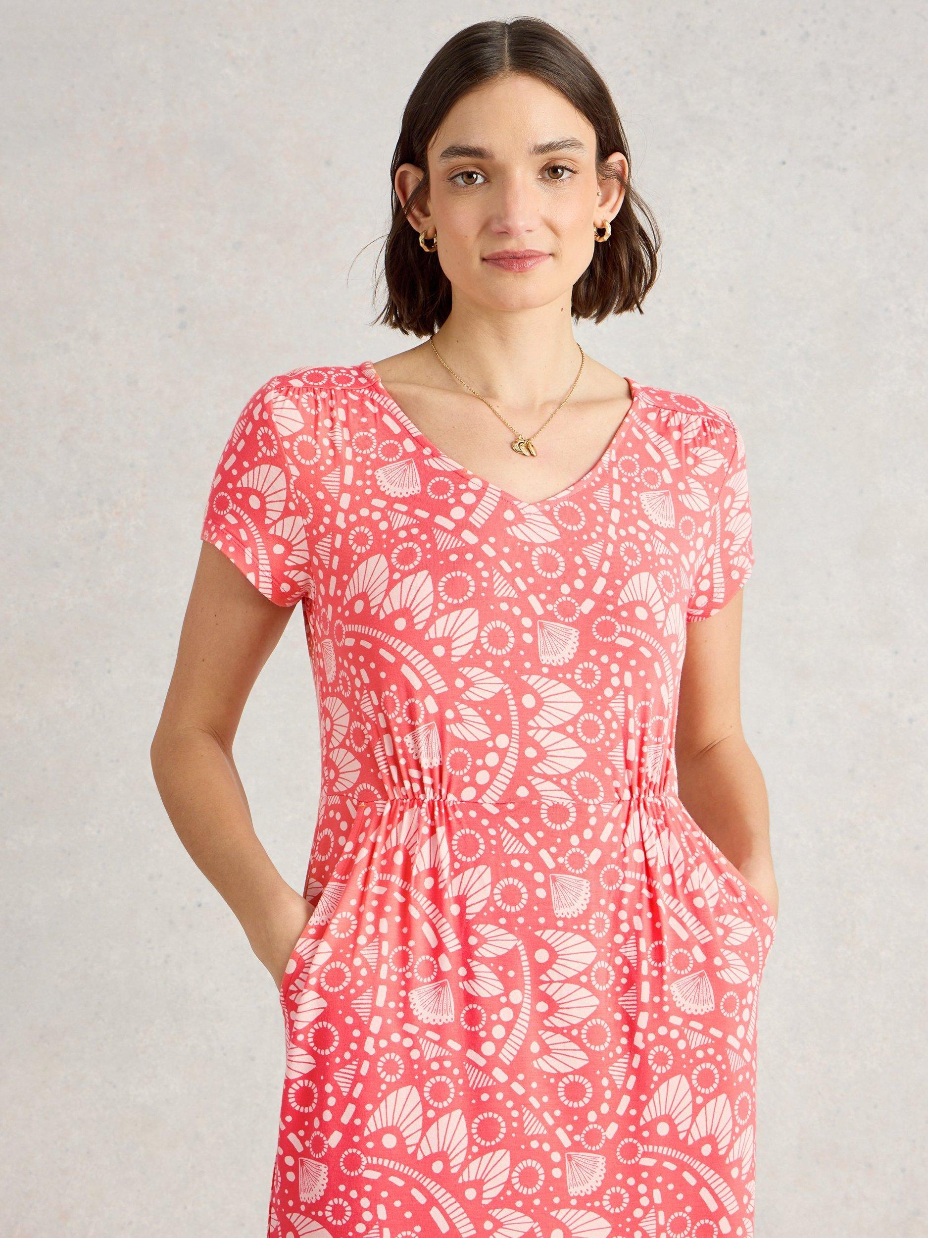 Product image 3 of 6, which shows White Stuff Tallie Short Sleeve Abstract Print Dress, Pink/Multi, 6