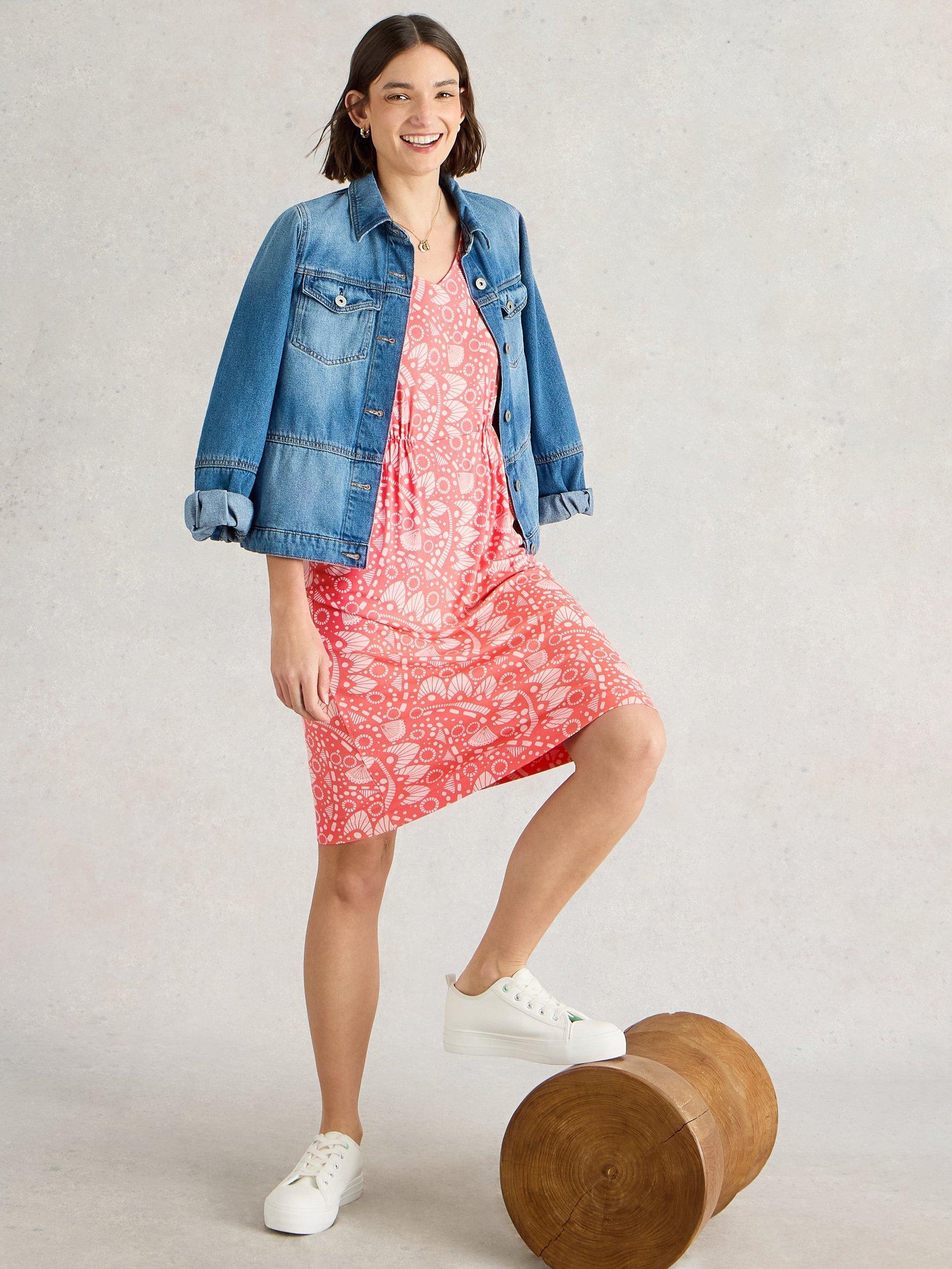 Product image 4 of 6, which shows White Stuff Tallie Short Sleeve Abstract Print Dress, Pink/Multi, 6
