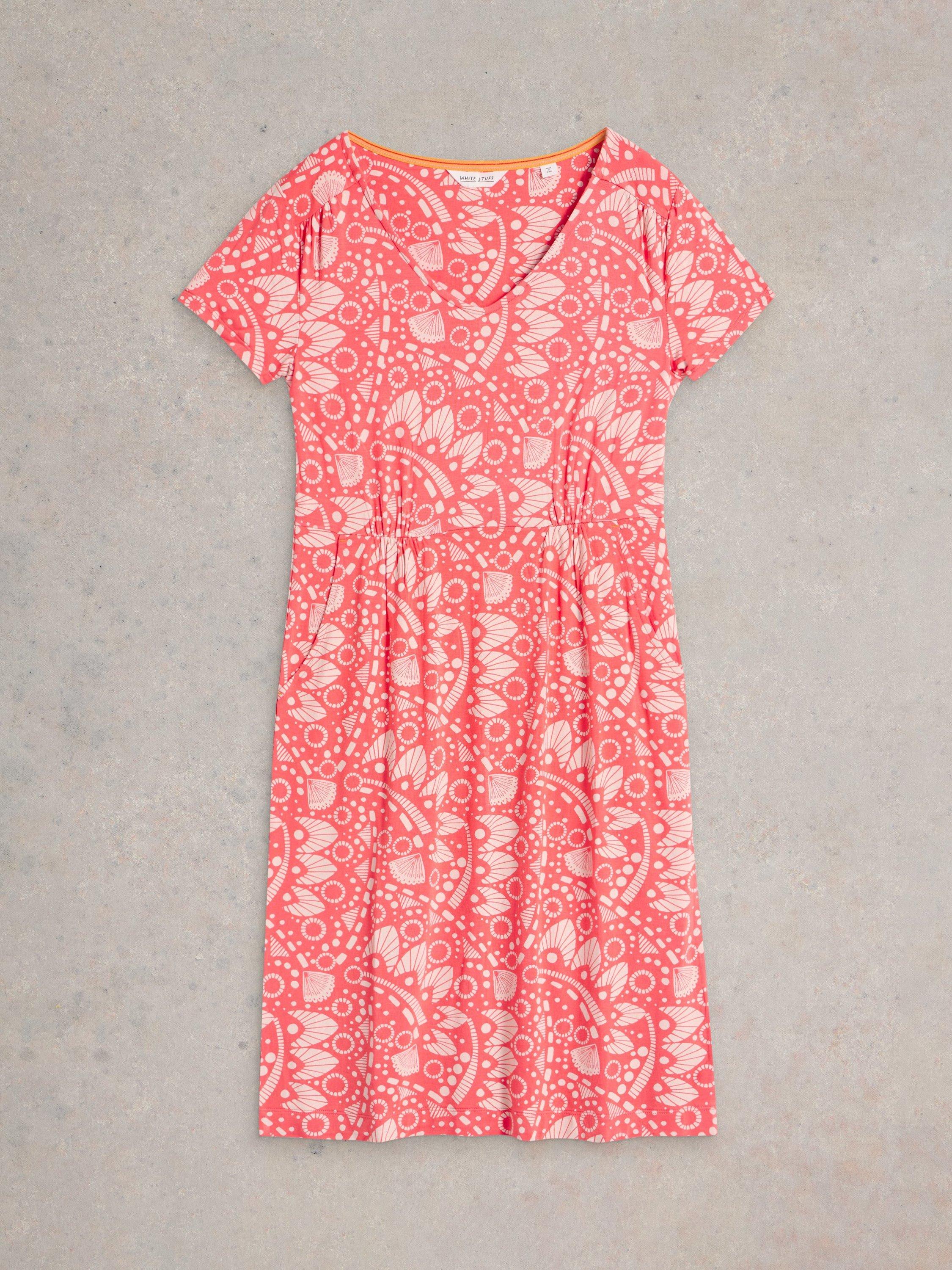 Product image 5 of 6, which shows White Stuff Tallie Short Sleeve Abstract Print Dress, Pink/Multi, 6