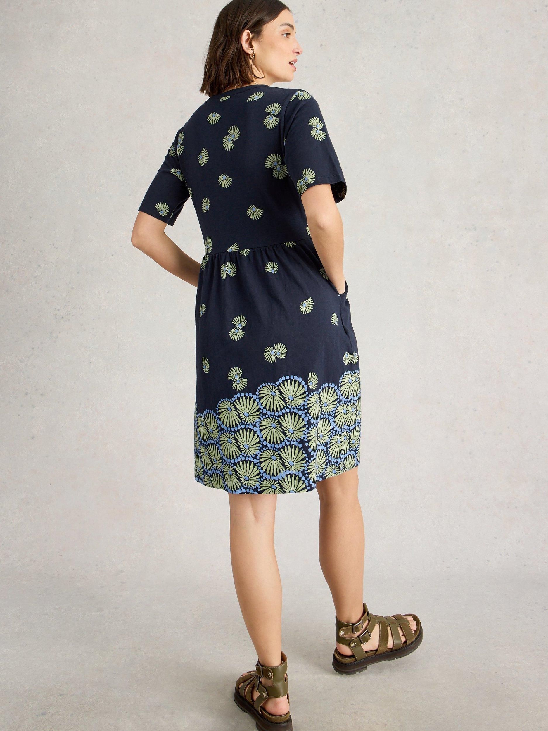 Product image 2 of 6, which shows White Stuff Thea Cotton Abstract Print V-Neck Dress , Navy/Multi, 6