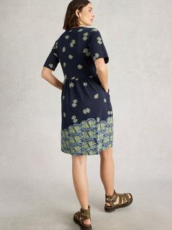 White Stuff Thea Cotton Abstract Print V-Neck Dress - view 2, Navy/Multi