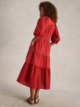 White Stuff Willow Organic Cotton Broderie Midi Dress, Dark Red