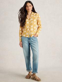 White Stuff Annie Abstract Jersey Shirt, Yellow/Multi, Yellow/Multi