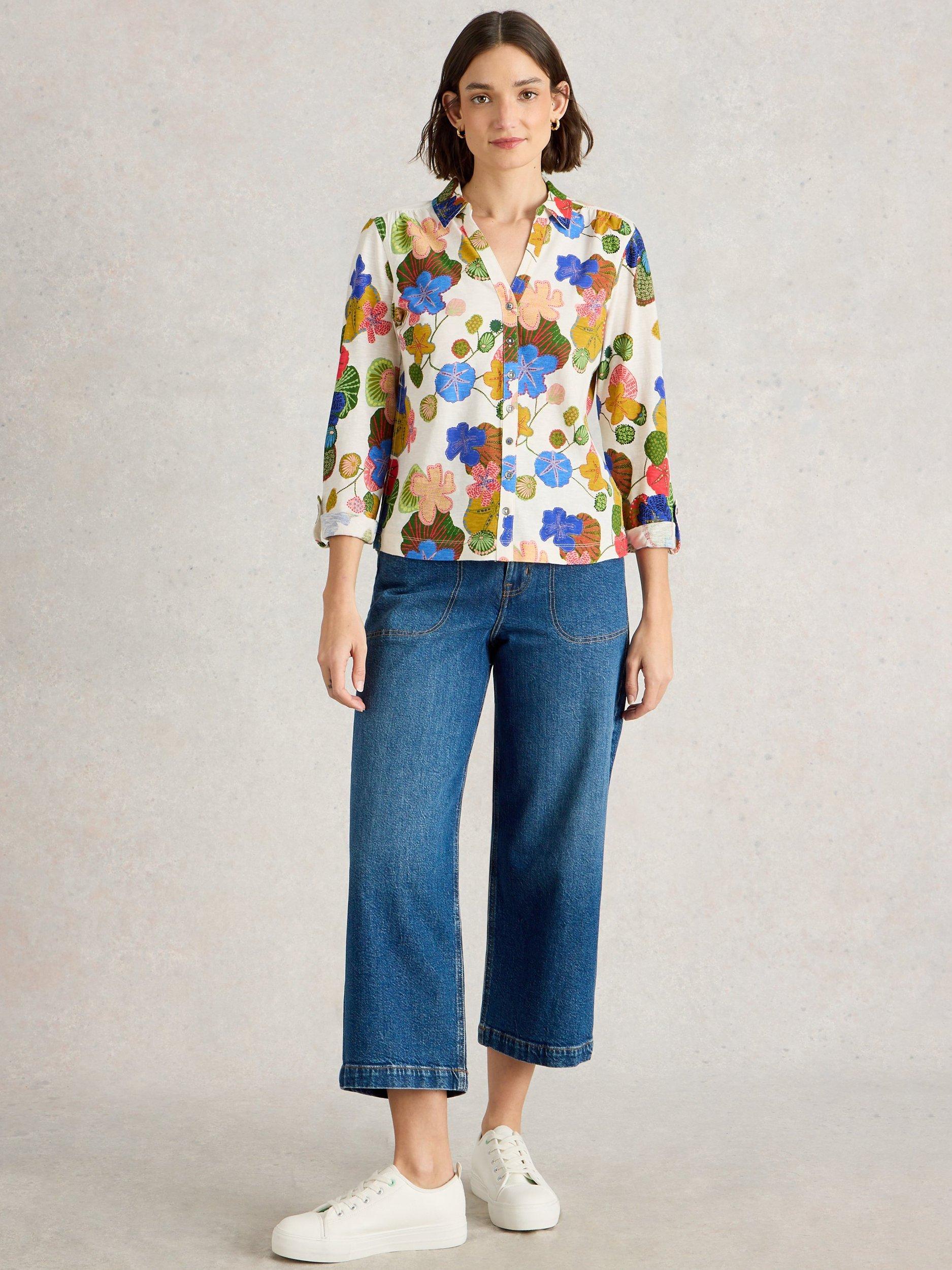 Product image 1 of 6, which shows White Stuff Annie Floral Jersey Shirt, Ivory/Multi, 6