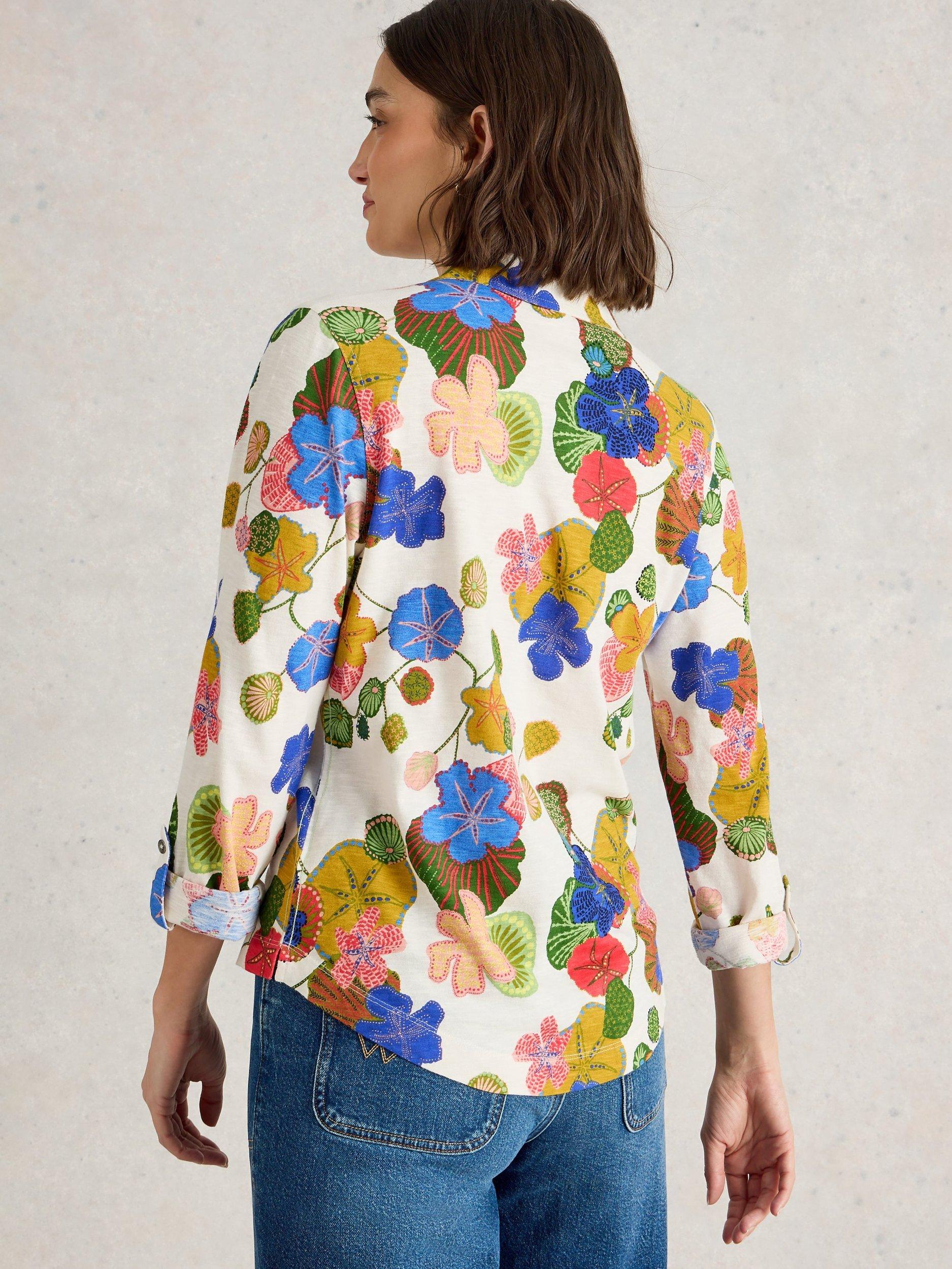 Product image 2 of 6, which shows White Stuff Annie Floral Jersey Shirt, Ivory/Multi, 6