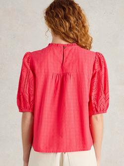White Stuff Lexi Cotton Broderie Top - view 2, Bright Pink