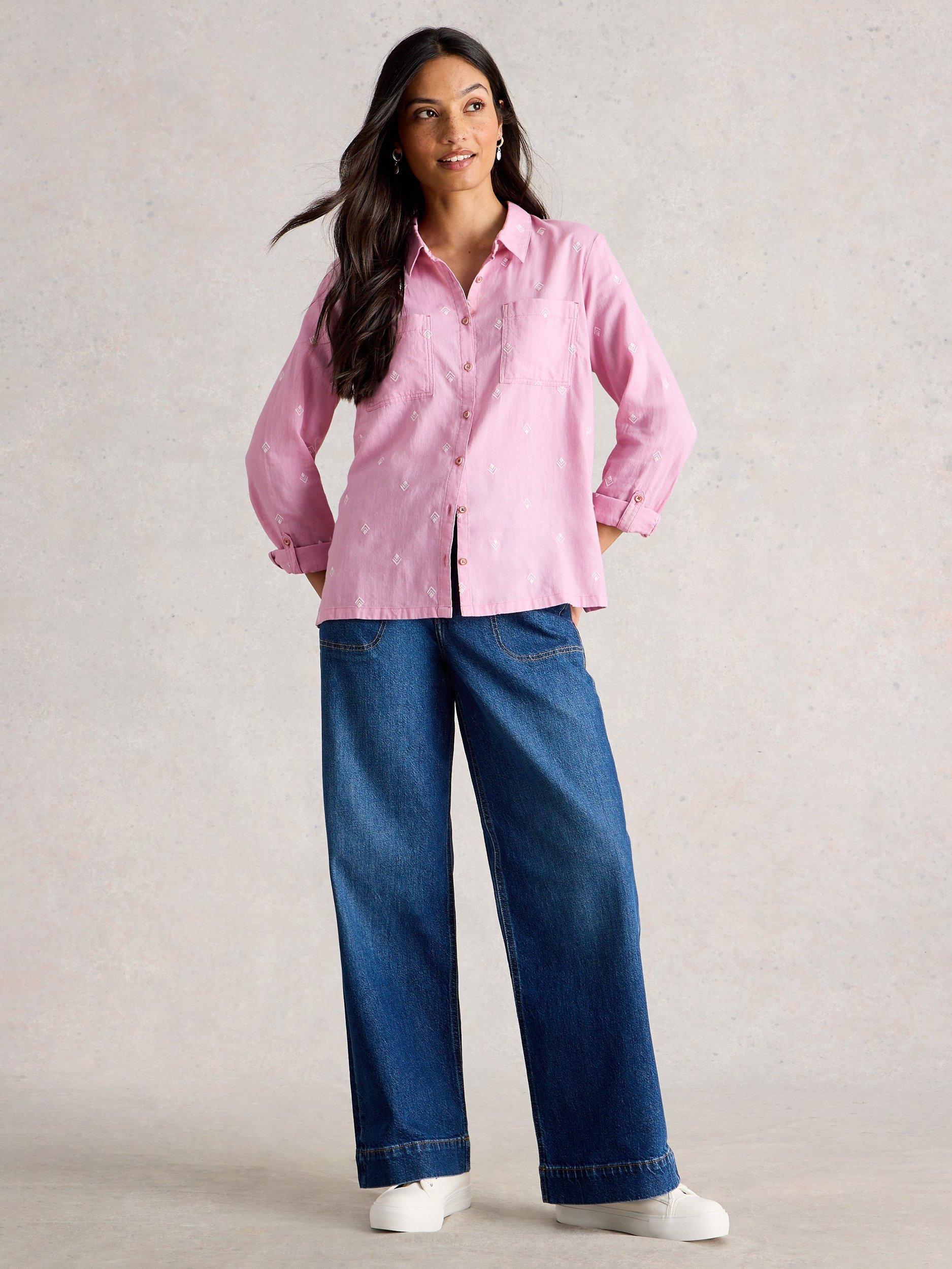 Product image 1 of 6, which shows White Stuff Sophie Geometric Embroidered Shirt, Pink, 6