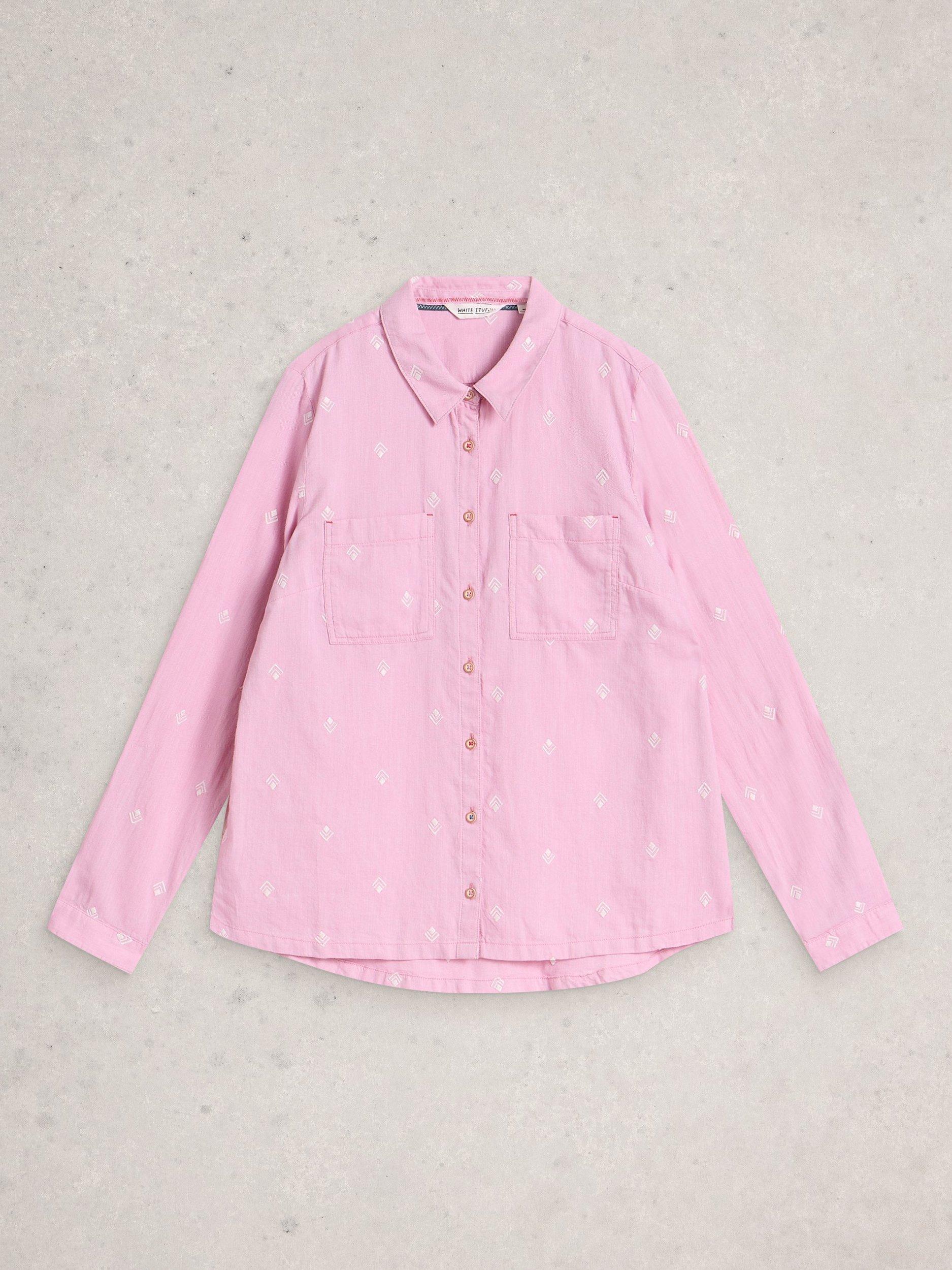 Product image 5 of 6, which shows White Stuff Sophie Geometric Embroidered Shirt, Pink, 6