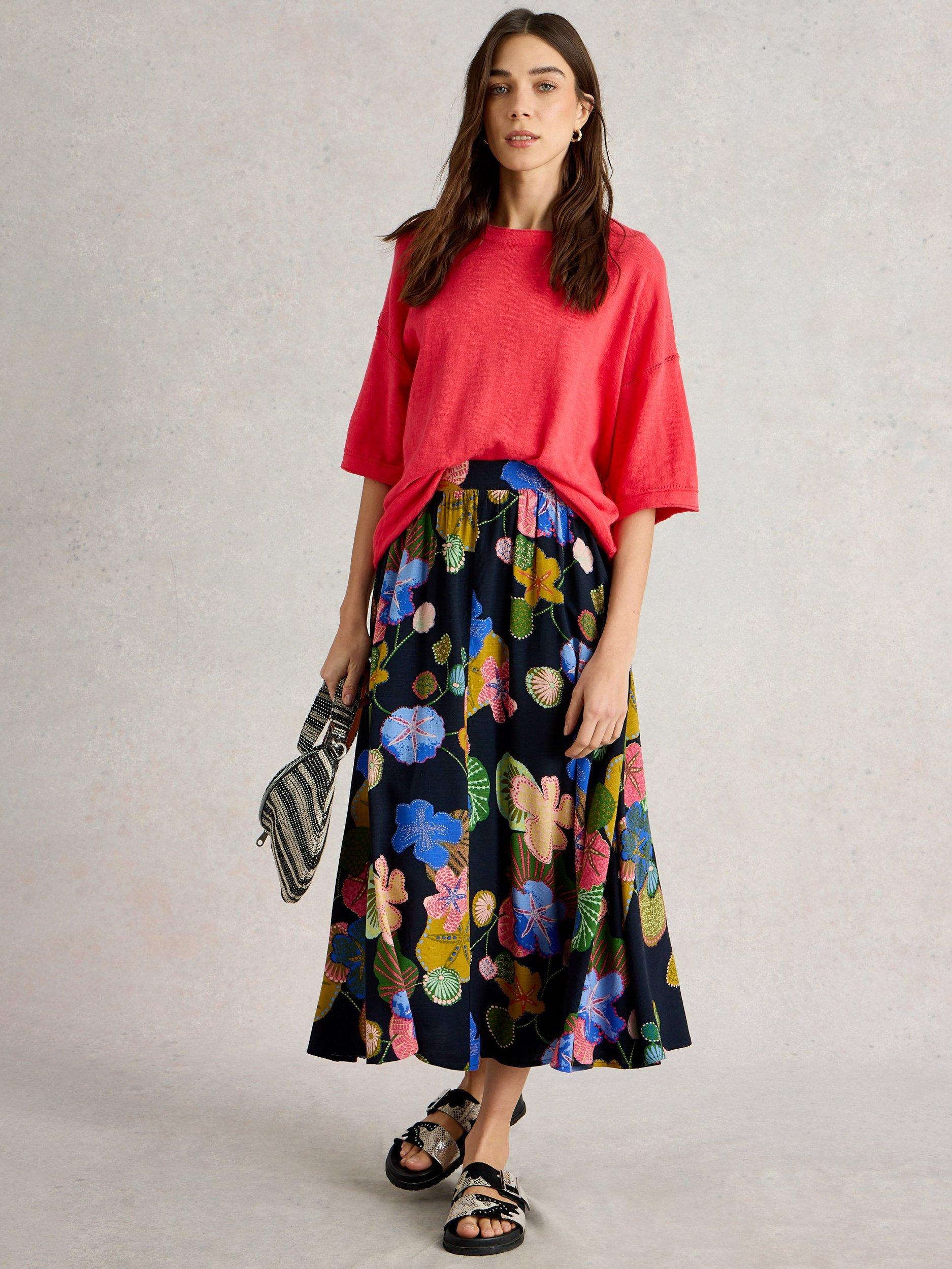 Product image 1 of 6, which shows White Stuff Abigail Floral Skirt, Navy/Multi, 6