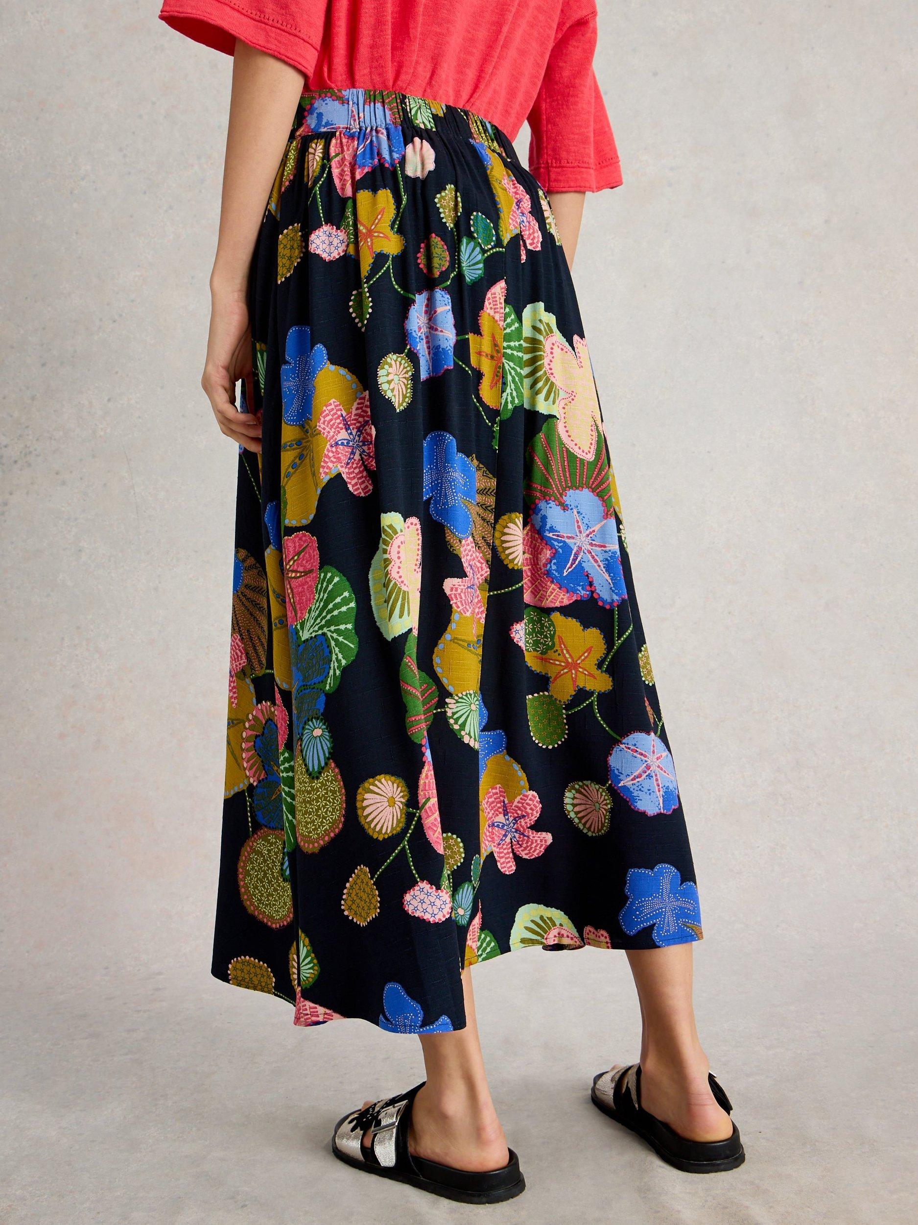 Product image 2 of 6, which shows White Stuff Abigail Floral Skirt, Navy/Multi, 6
