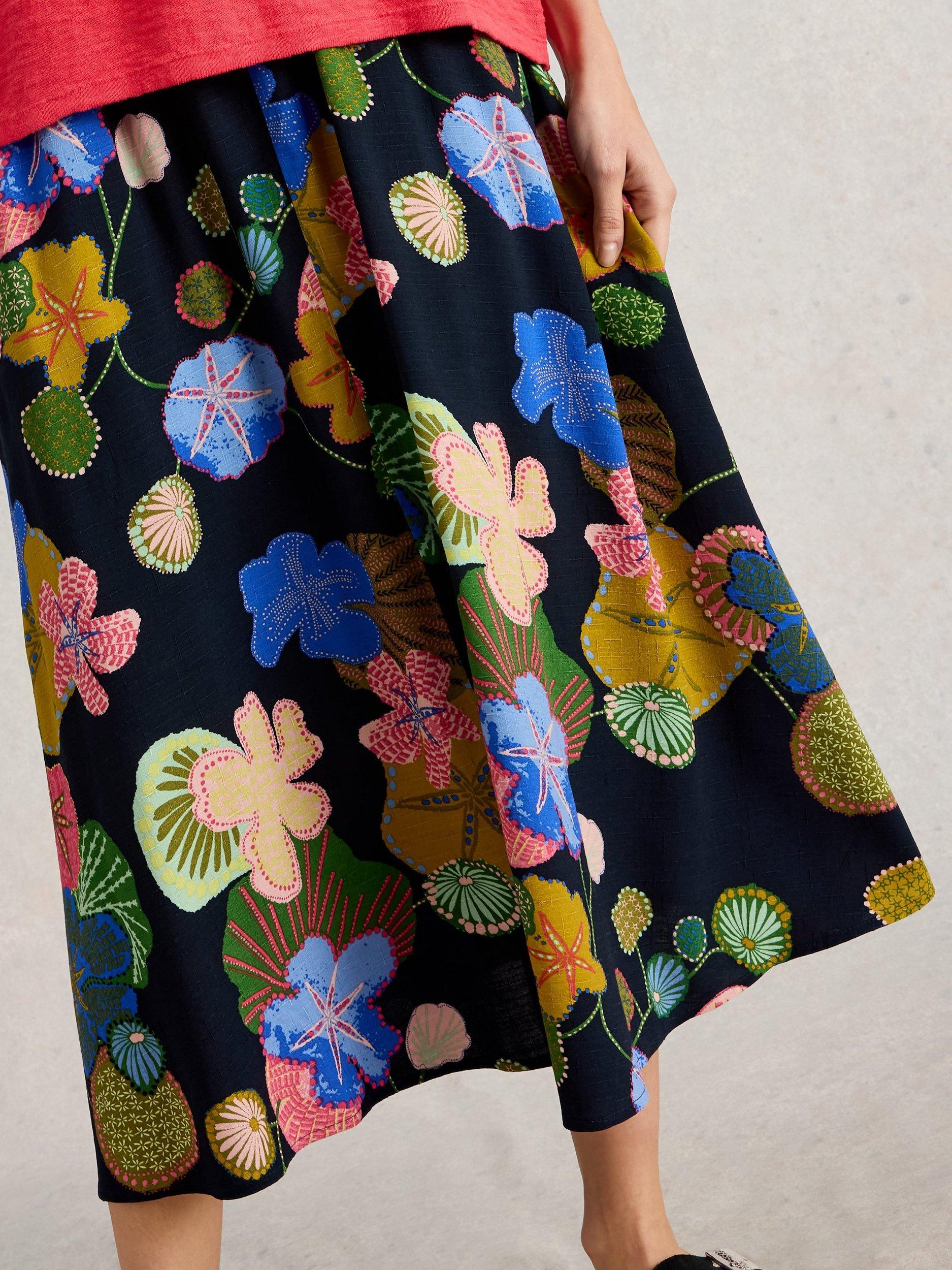 Product image 3 of 6, which shows White Stuff Abigail Floral Skirt, Navy/Multi, 6