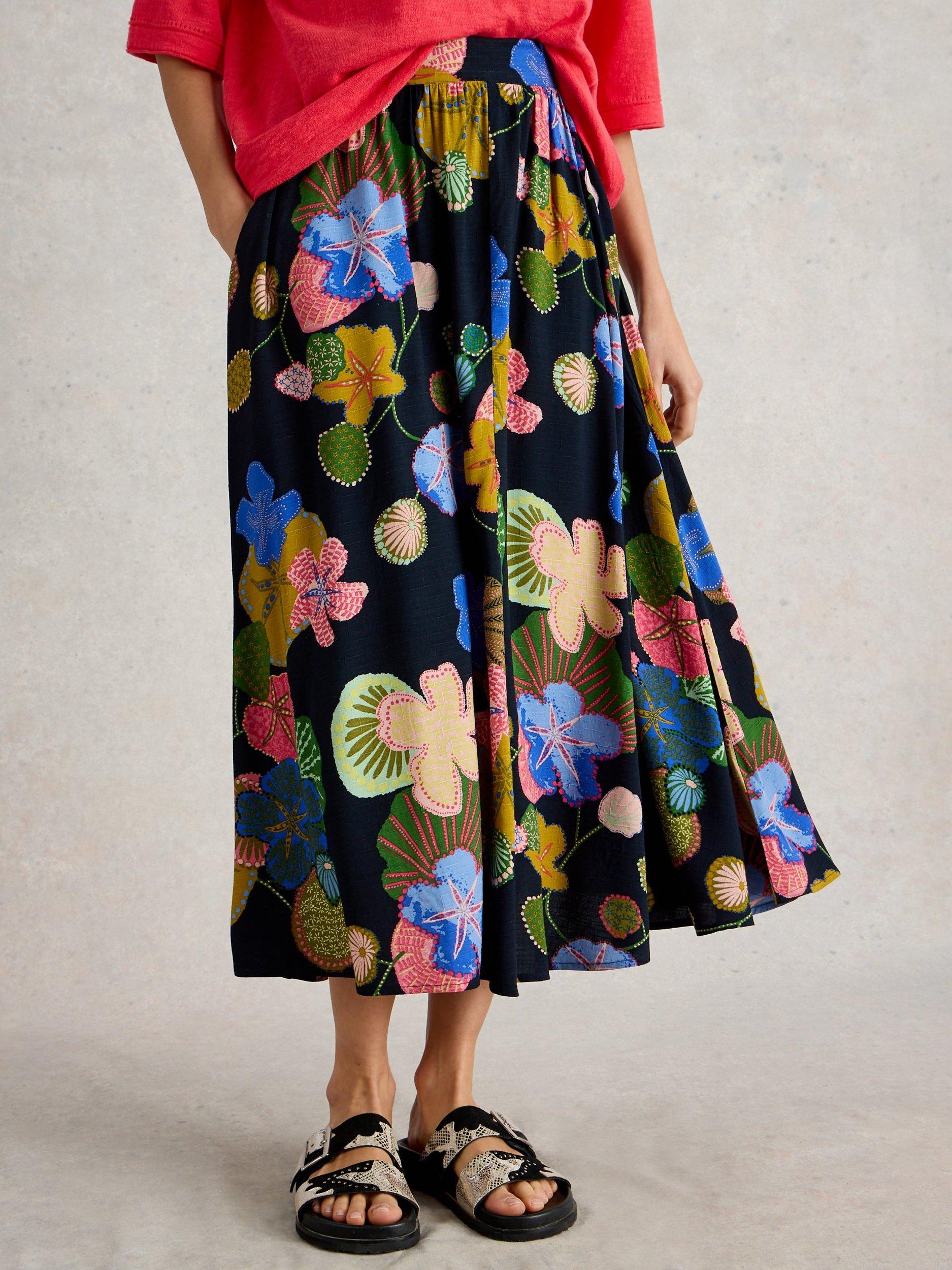 Product image 4 of 6, which shows White Stuff Abigail Floral Skirt, Navy/Multi, 6