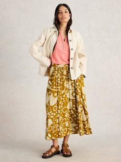 White Stuff Abigail Abstract Midi Skirt, Yellow/Multi, Yellow/Multi