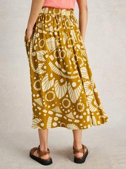 White Stuff Abigail Abstract Midi Skirt, Yellow/Multi - view 2, Yellow/Multi