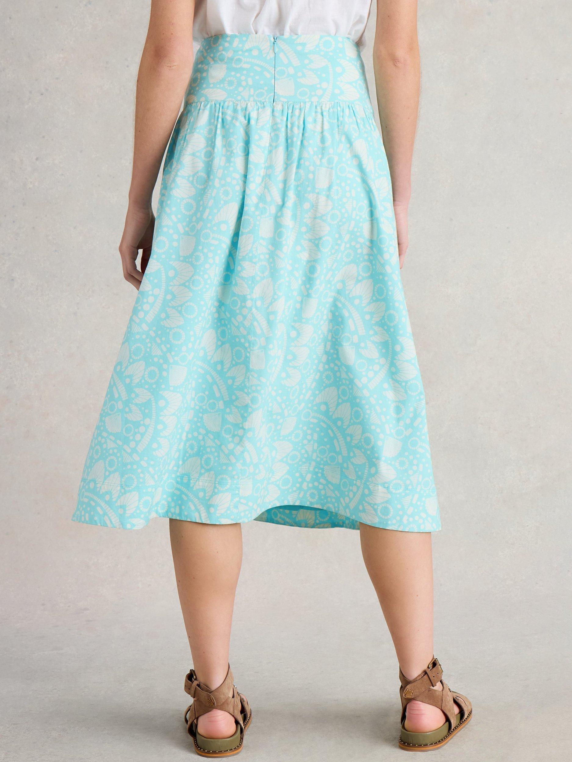 Product image 2 of 6, which shows White Stuff Charlotte Pure Organic Cotton Skirt, Blue/Multi, 6