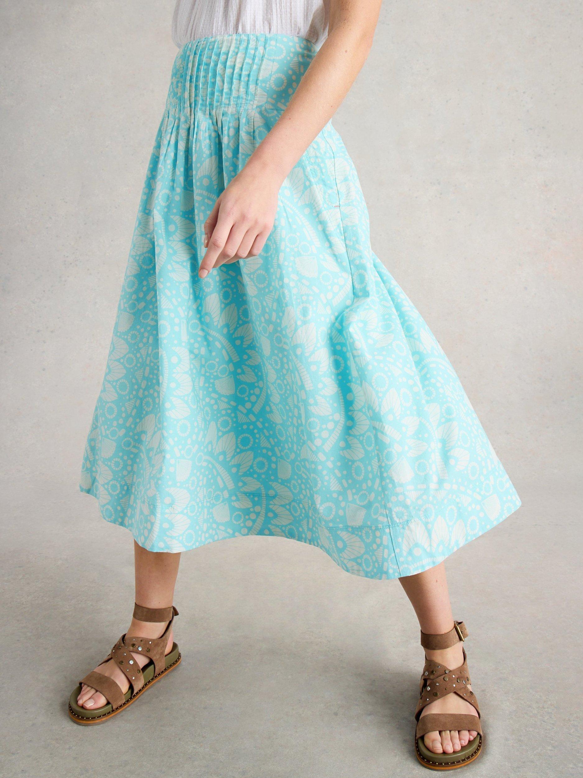 Product image 3 of 6, which shows White Stuff Charlotte Pure Organic Cotton Skirt, Blue/Multi, 6