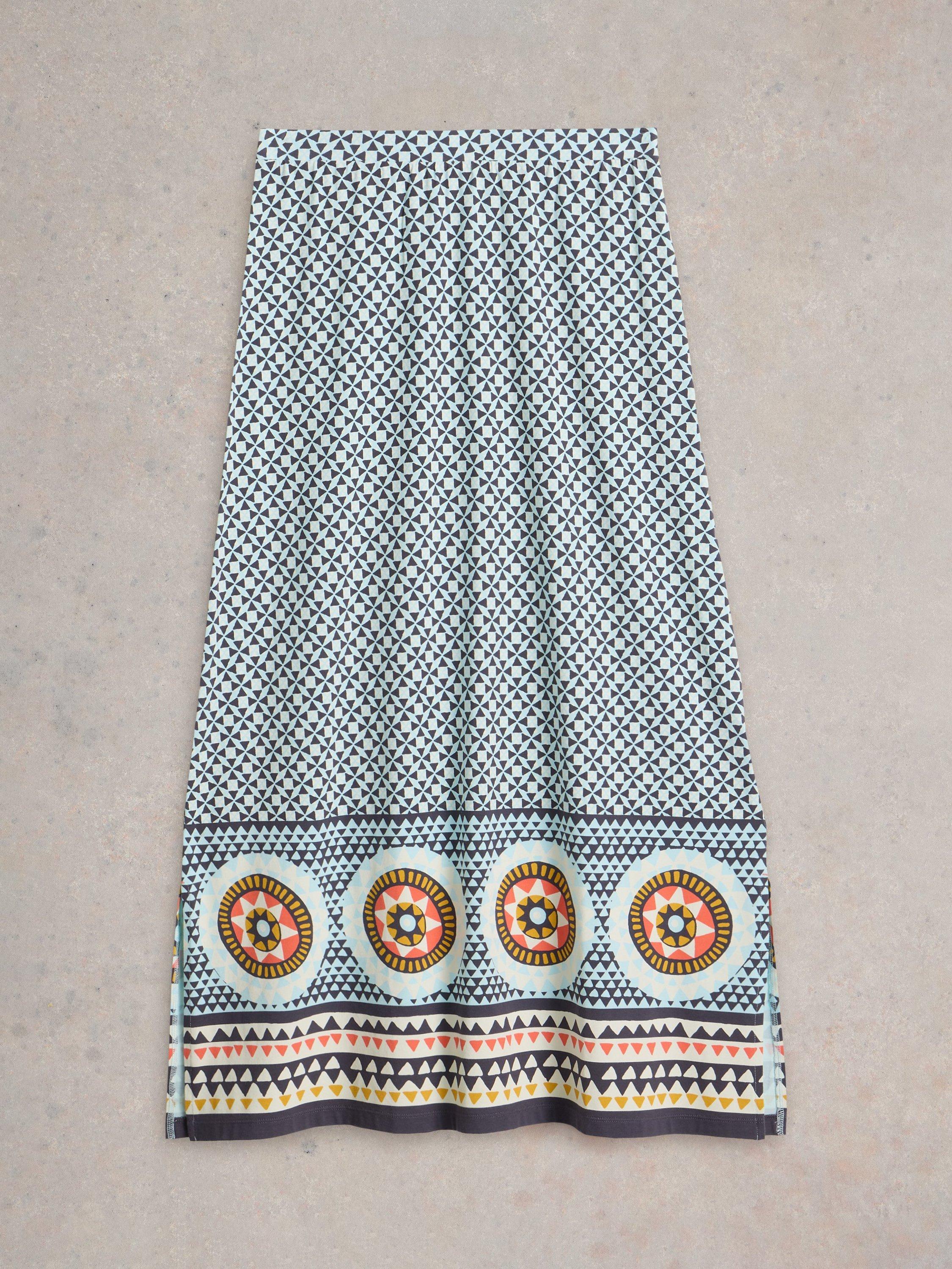 Product image 5 of 6, which shows White Stuff Fay Cotton Jersey Maxi Skirt, Blue/Multi, 24