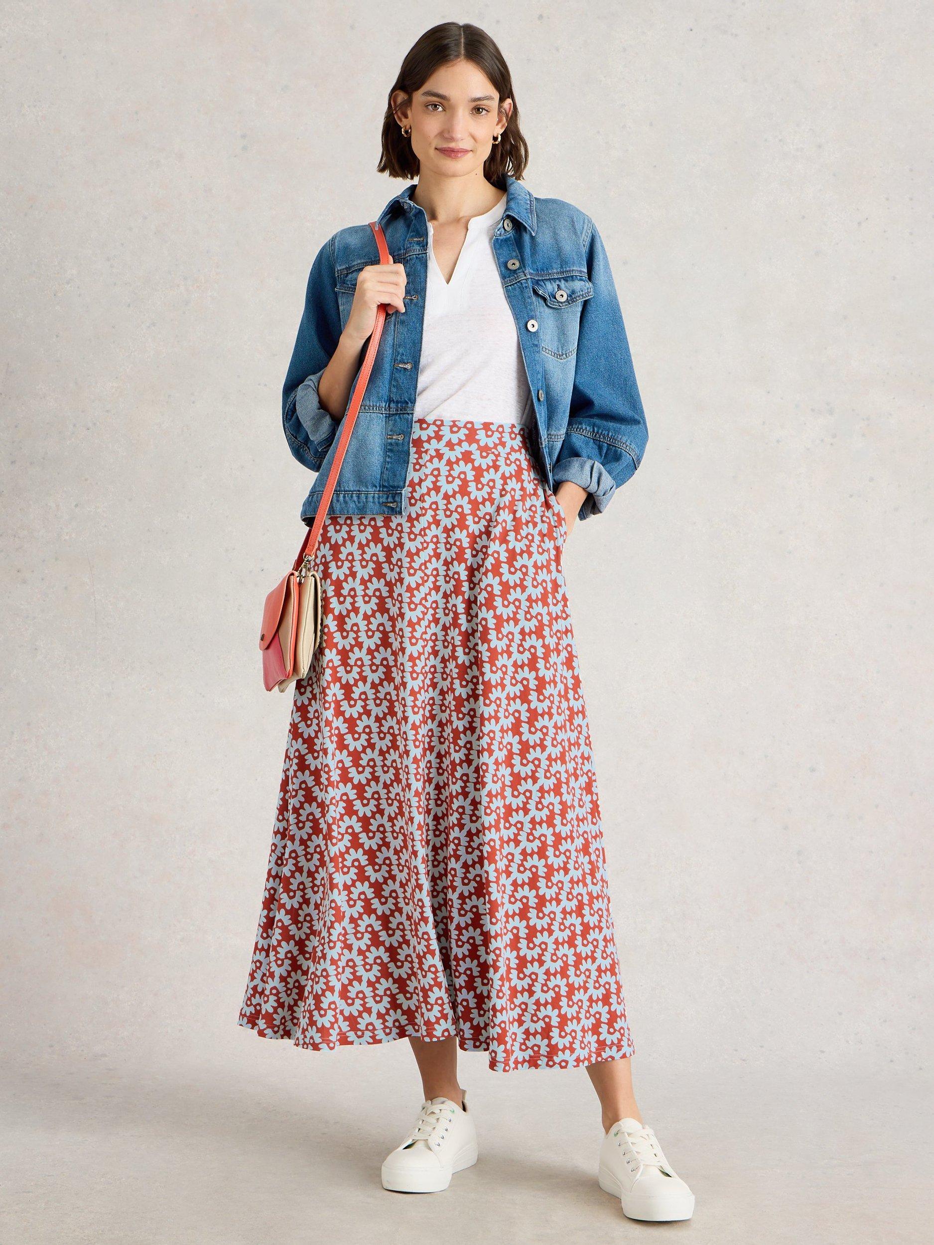Product image 1 of 6, which shows White Stuff Jada Pattern Maxi Skirt, Red/White, 8