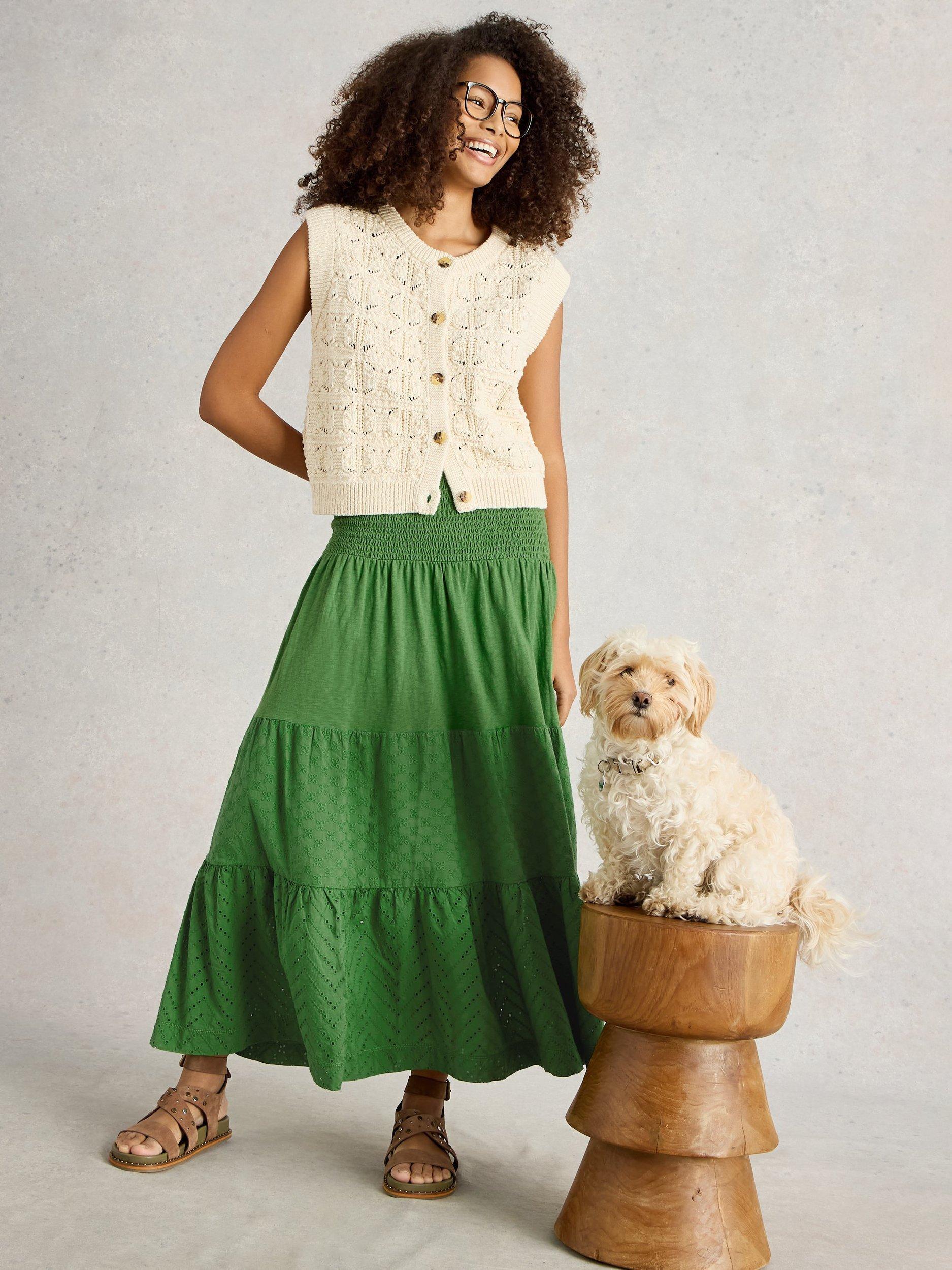 Product image 4 of 6, which shows White Stuff Marissa Cotton Midaxi Skirt, Bright Green, 6