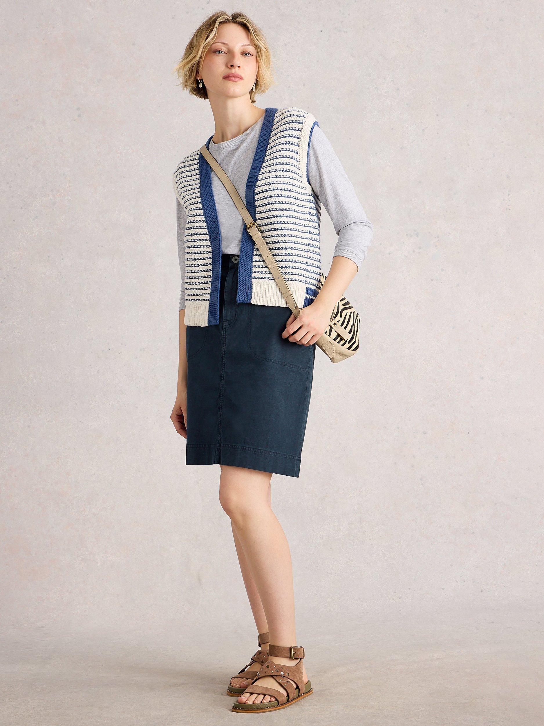 Product image 1 of 6, which shows White Stuff Tia Knee Length Chino Skirt, Dark Navy, 6