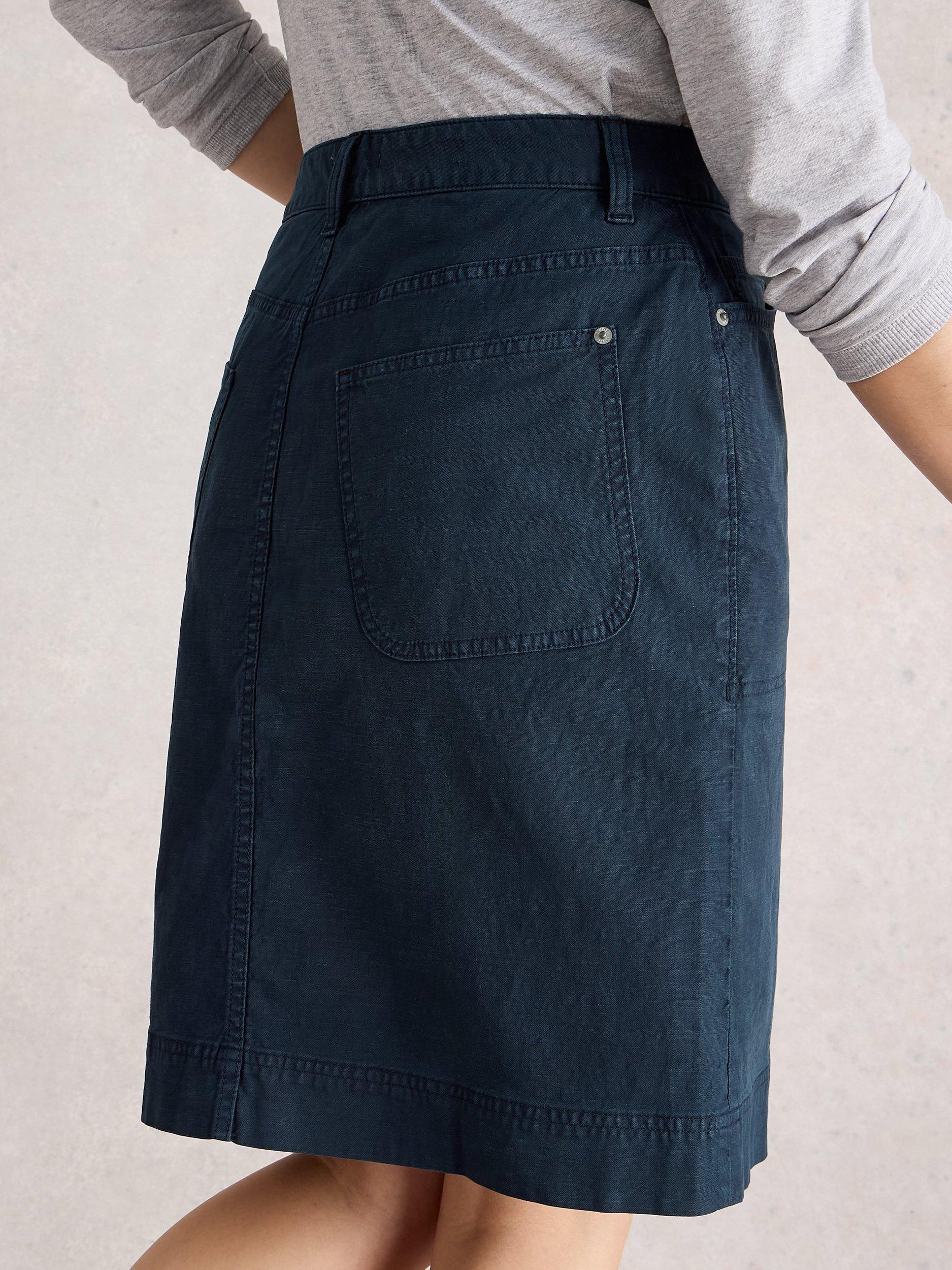Product image 2 of 6, which shows White Stuff Tia Knee Length Chino Skirt, Dark Navy, 6