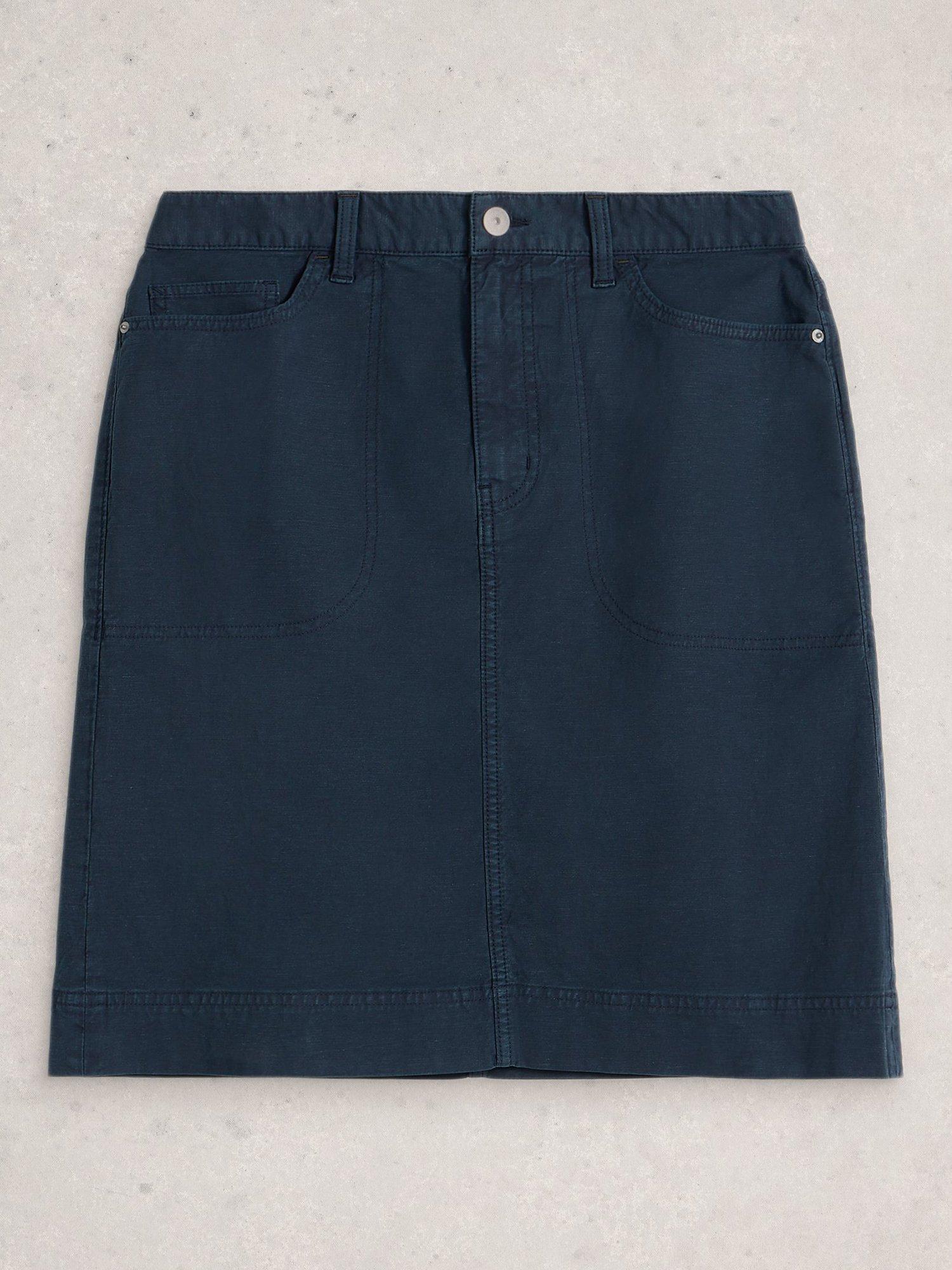 Product image 5 of 6, which shows White Stuff Tia Knee Length Chino Skirt, Dark Navy, 6