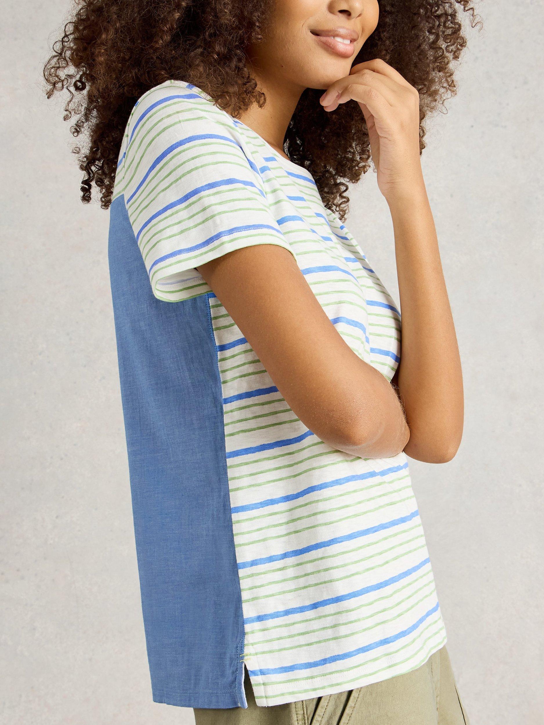 Product image 3 of 6, which shows White Stuff Abbie Mix Print T-Shirt, Blue/Multi, 6