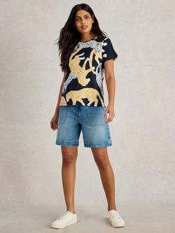White Stuff Cotton Abbie Tee, Navy/Multi