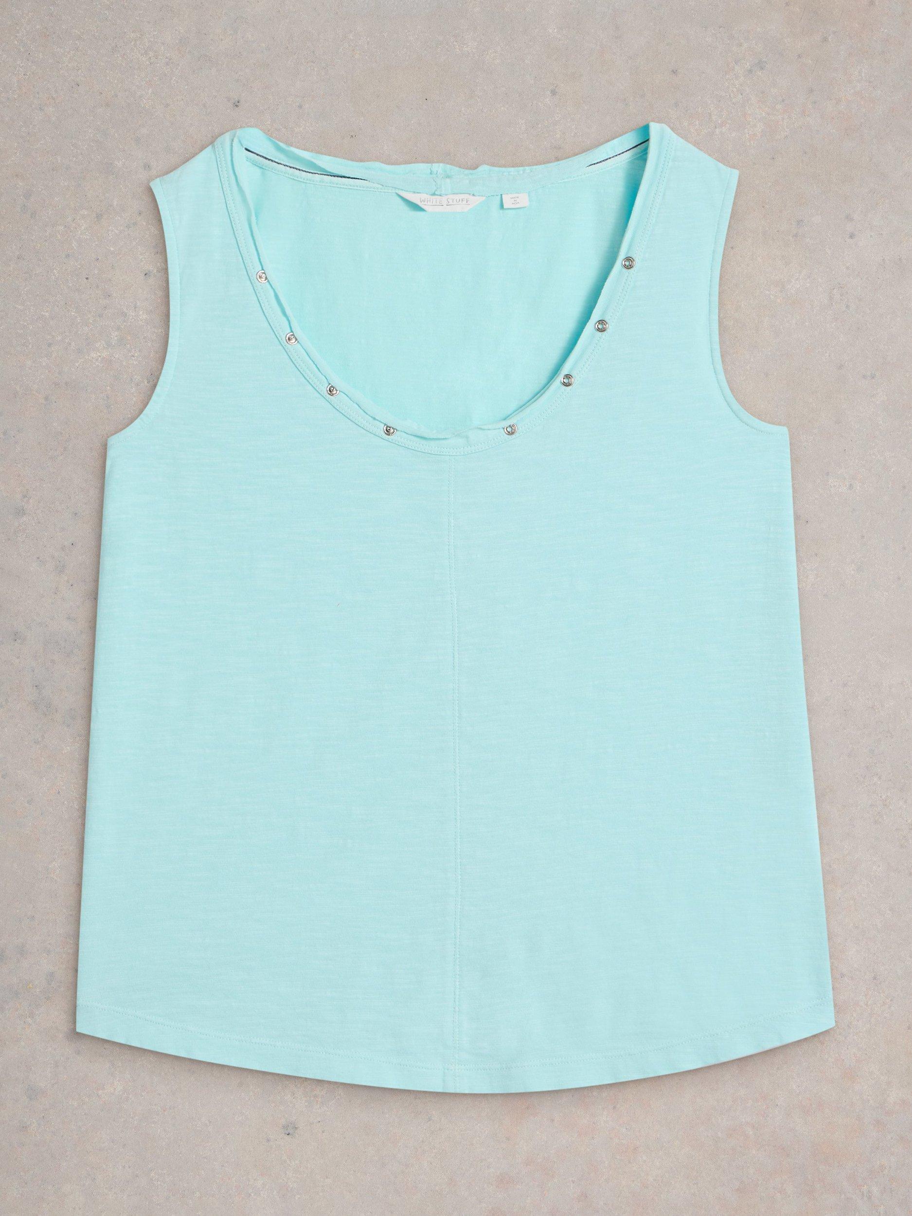 Product image 5 of 6, which shows White Stuff Ava Popper Neck Pure Organic Cotton Vest Top, Light Blue, 10
