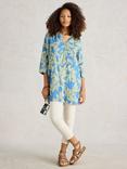 White Stuff Blake Leaves Pure Linen Tunic Top, Blue/Multi