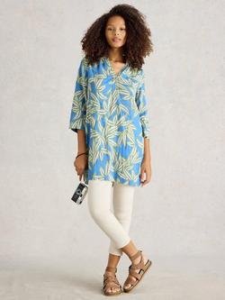 White Stuff Blake Leaves Pure Linen Tunic Top, Blue/Multi, Blue/Multi
