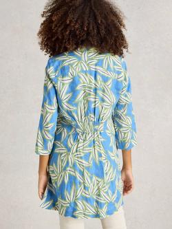 White Stuff Blake Leaves Pure Linen Tunic Top, Blue/Multi - view 2, Blue/Multi