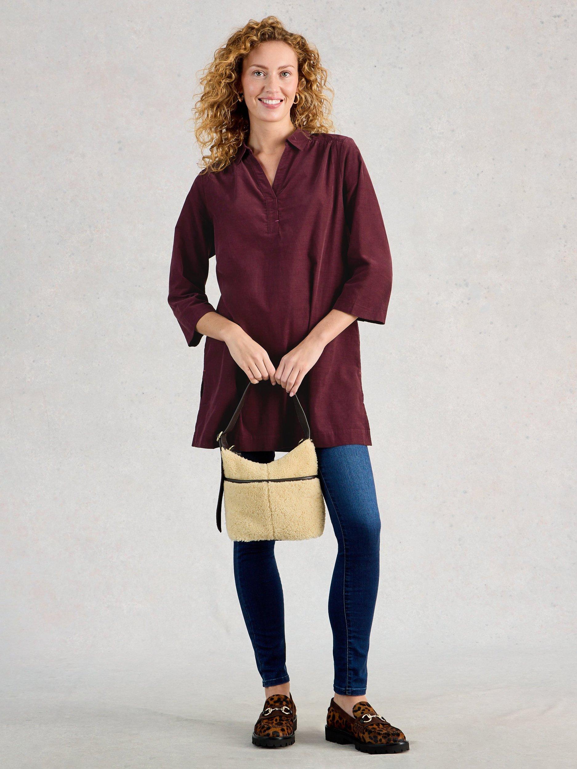 Product image 1 of 2, which shows White Stuff Blake Organic Cotton Corduroy Longline Tunic , Dark Plum, 6