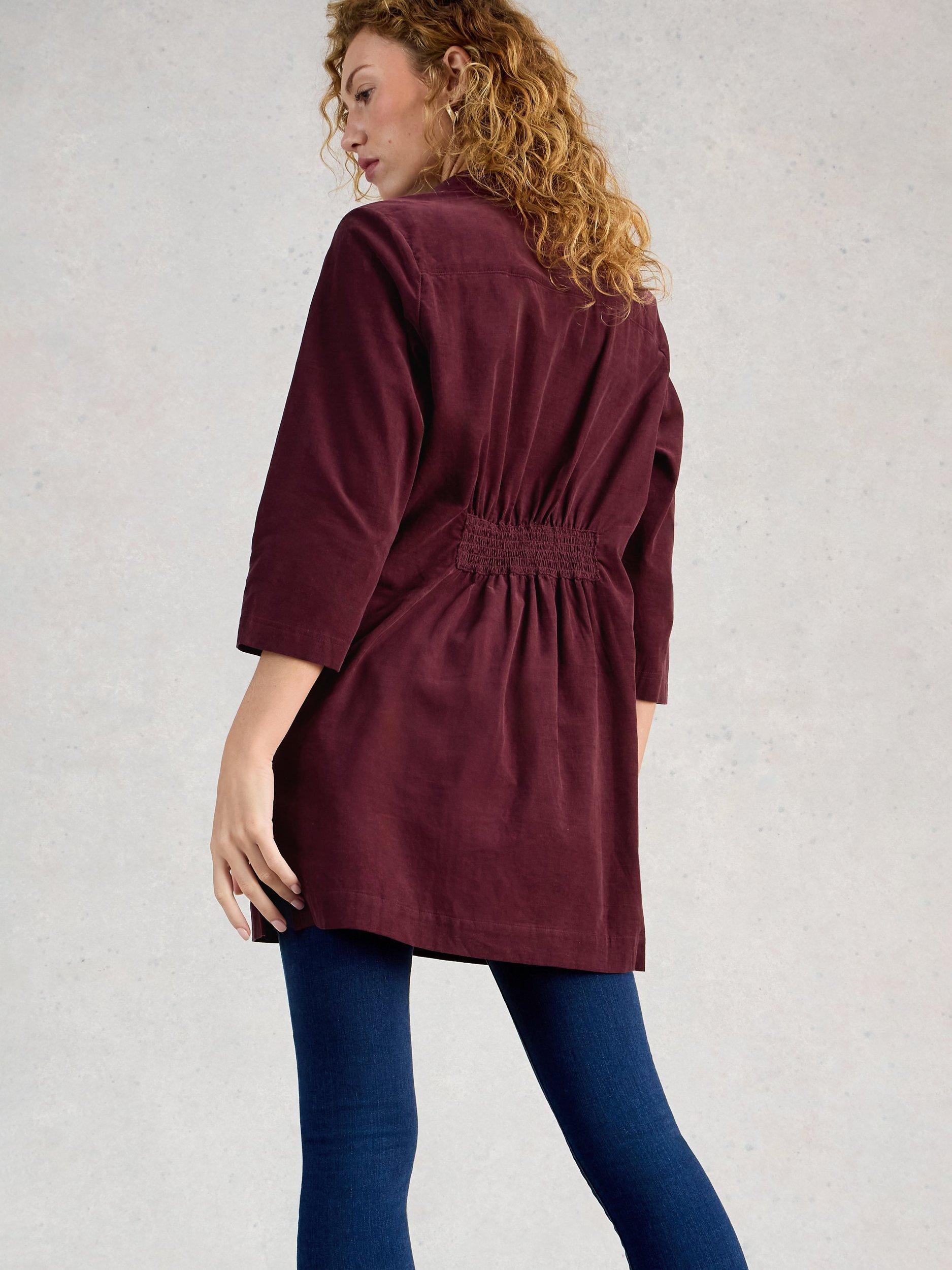 Product image 2 of 2, which shows White Stuff Blake Organic Cotton Corduroy Longline Tunic , Dark Plum, 6
