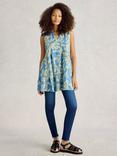 White Stuff Macie Sleeveless Pure Cotton Tunic Top, Blue/Multi