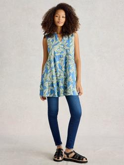 White Stuff Macie Sleeveless Pure Cotton Tunic Top, Blue/Multi, Blue/Multi